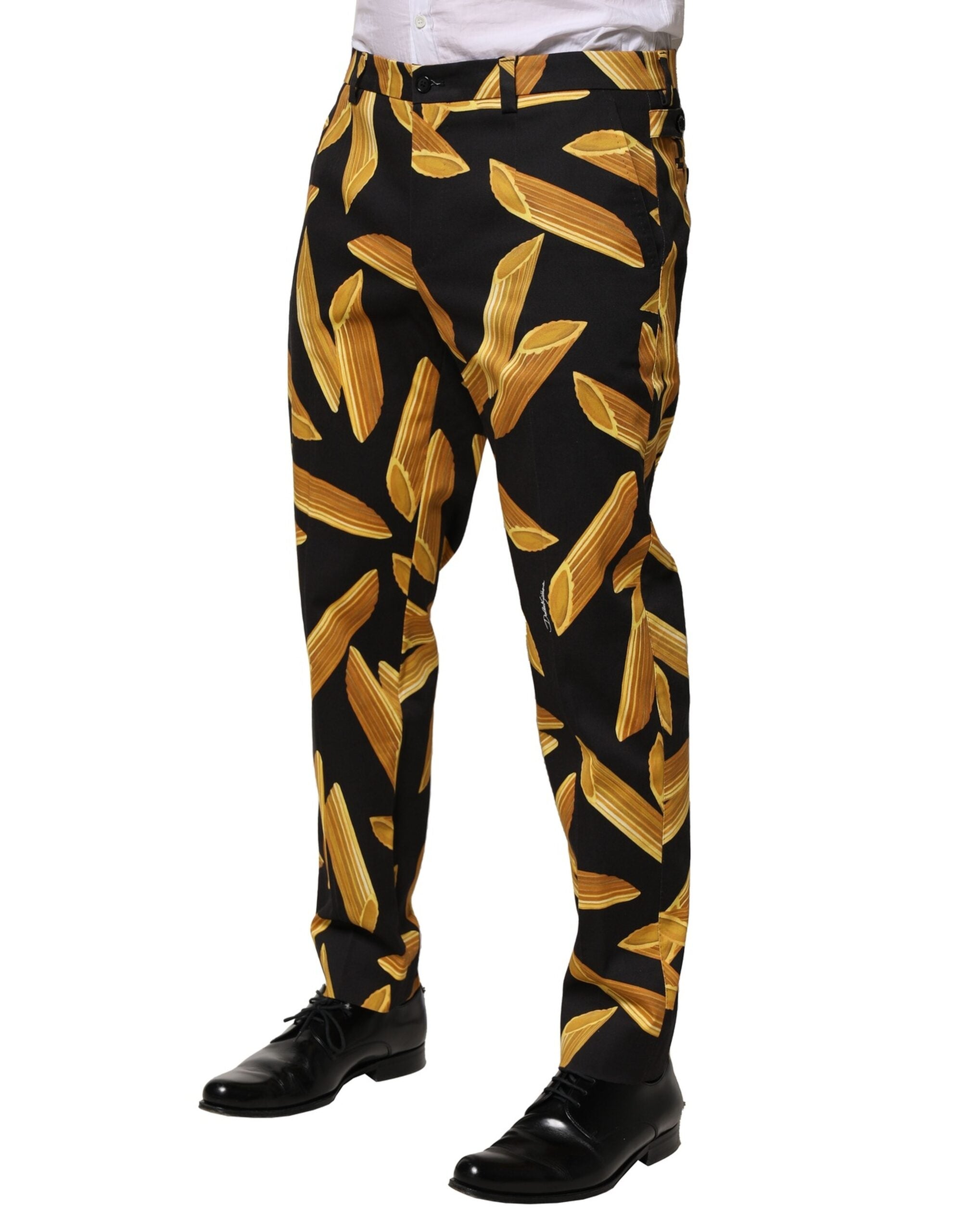 Black Pasta Print Tapered Men Pants