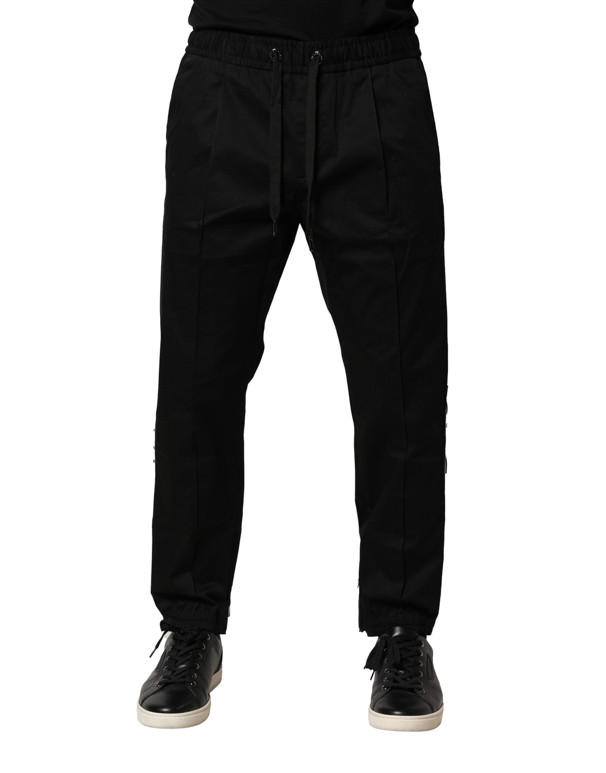 Black Cotton Mid Waist Jogger Pants