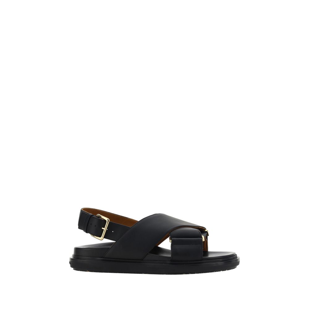 Marni Black Calf Leather Bos Taurus Flat Sandals
