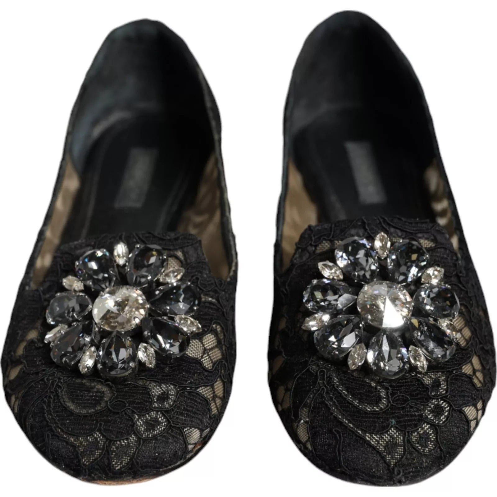 Black Lace Crystal Ballet Flats Loafer Shoes