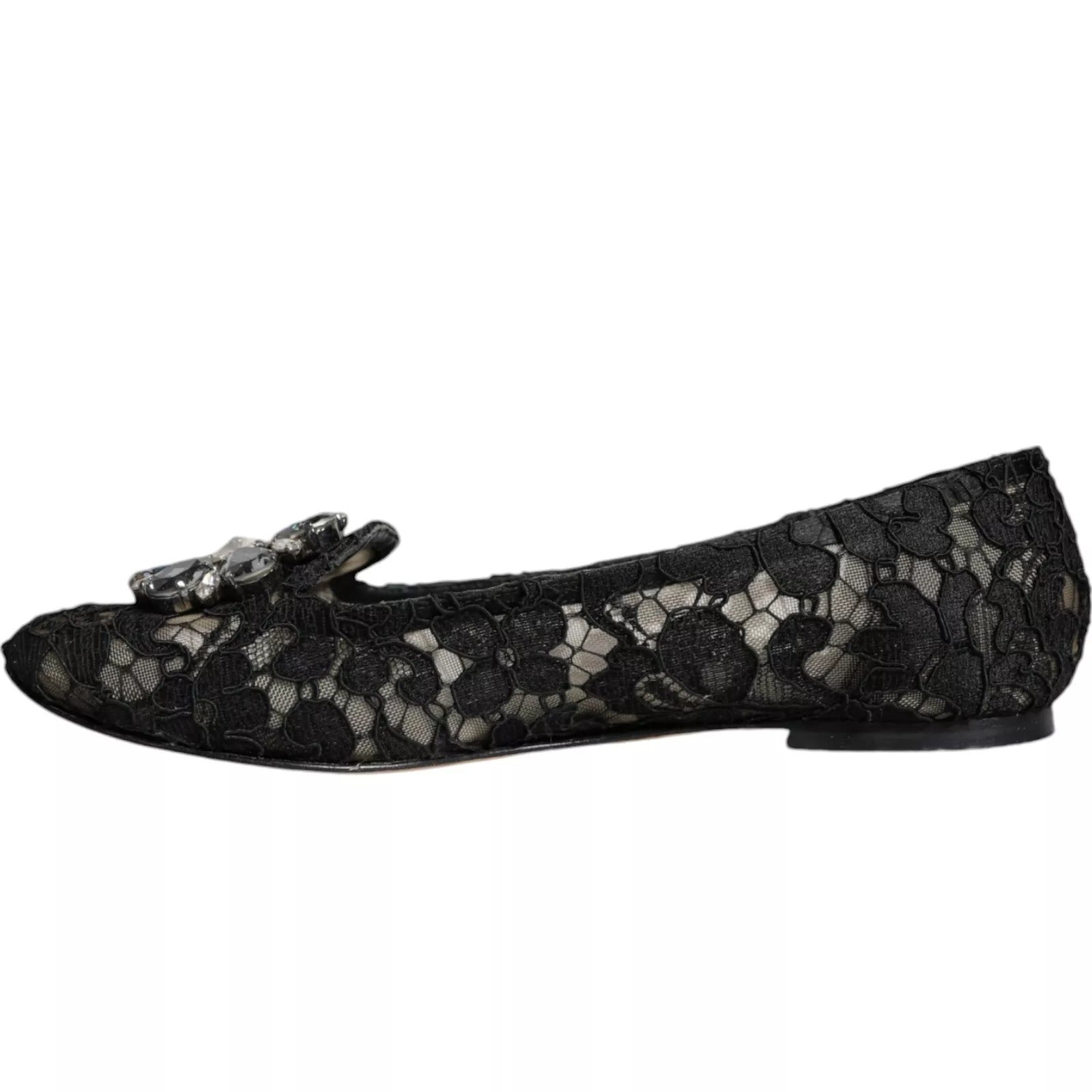 Black Lace Crystal Ballet Flats Loafer Shoes