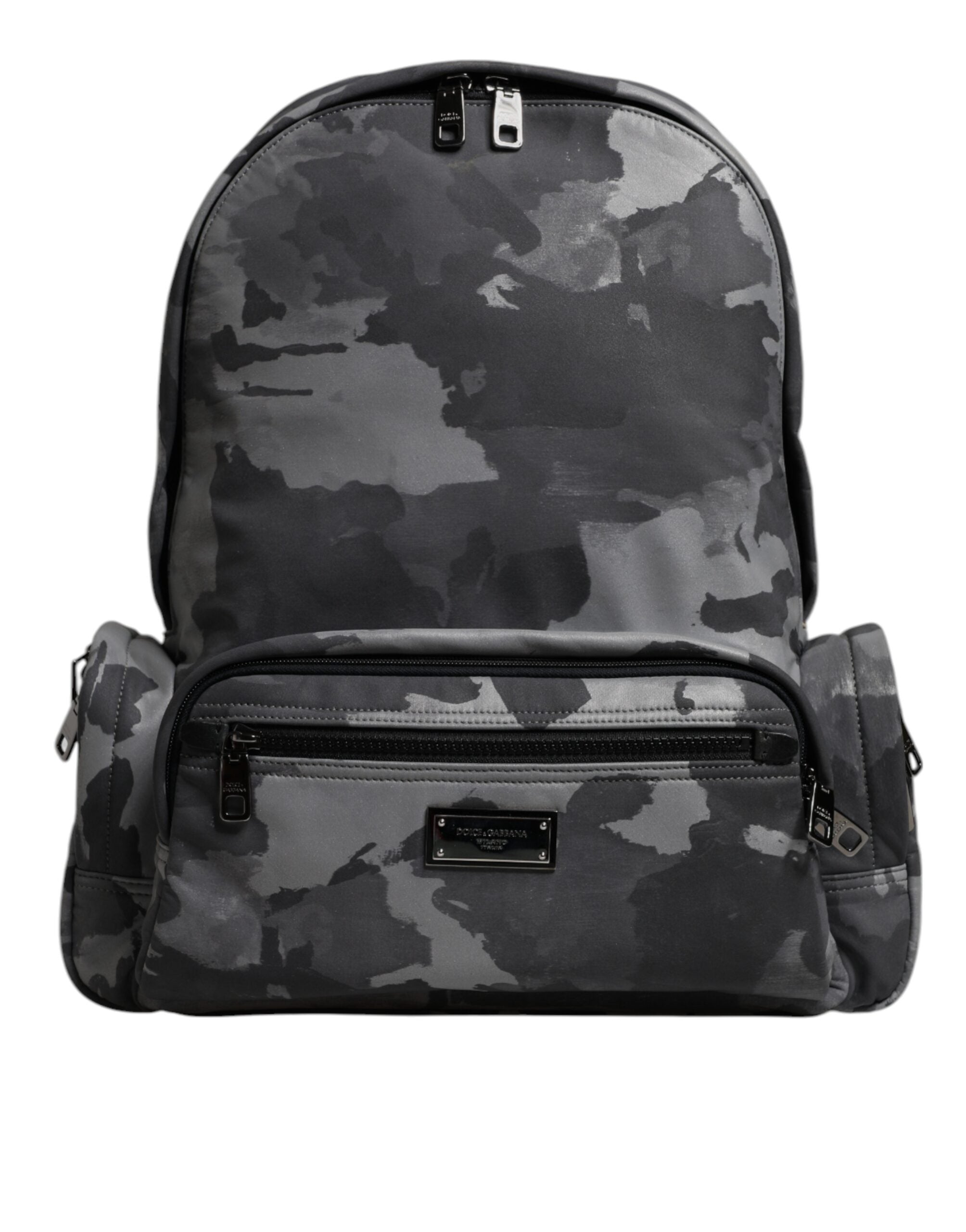 Gray Cotton Camouflage Logo Plaque Backpack Bag