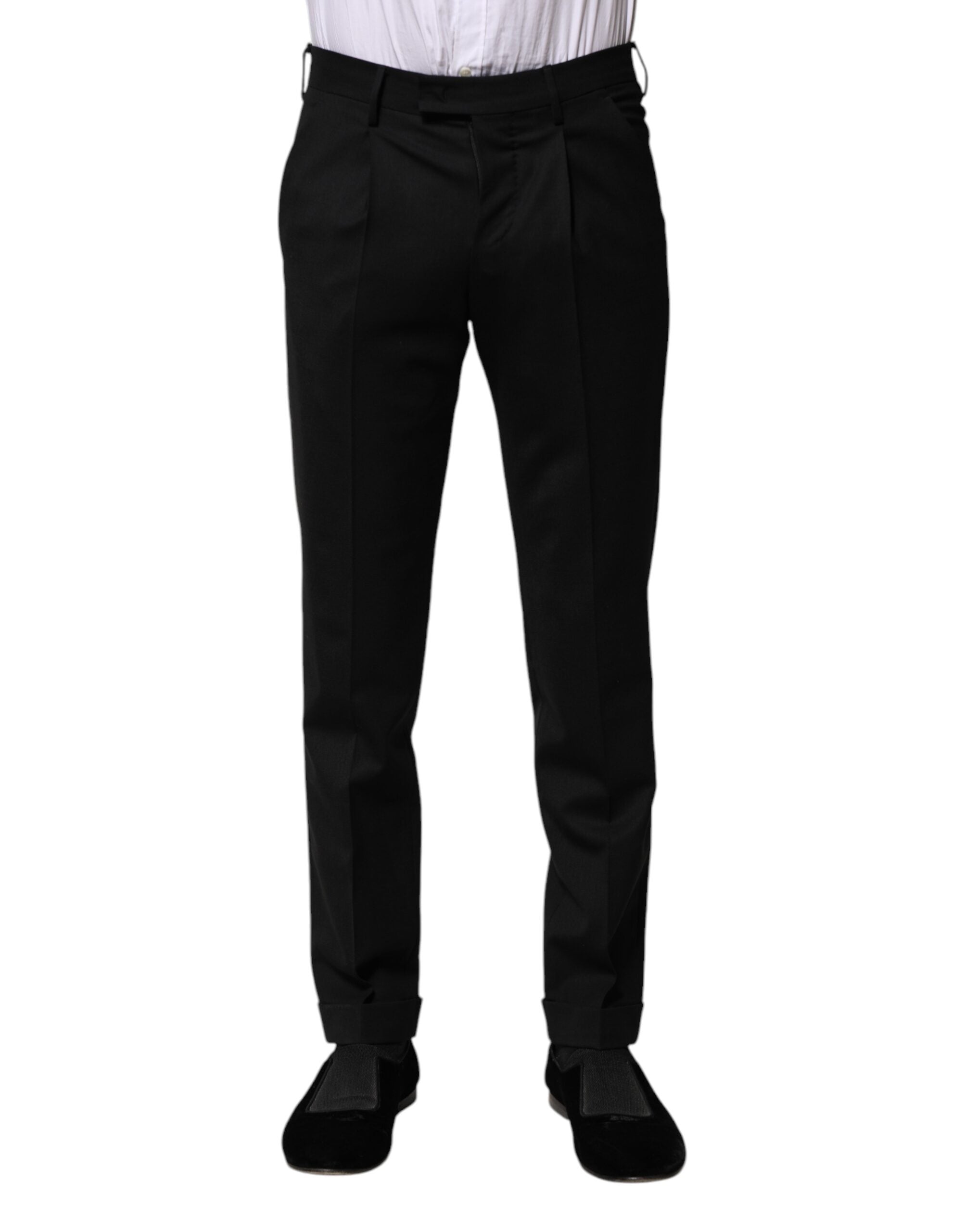Black Solid Formal Tapered Men Dress Pants