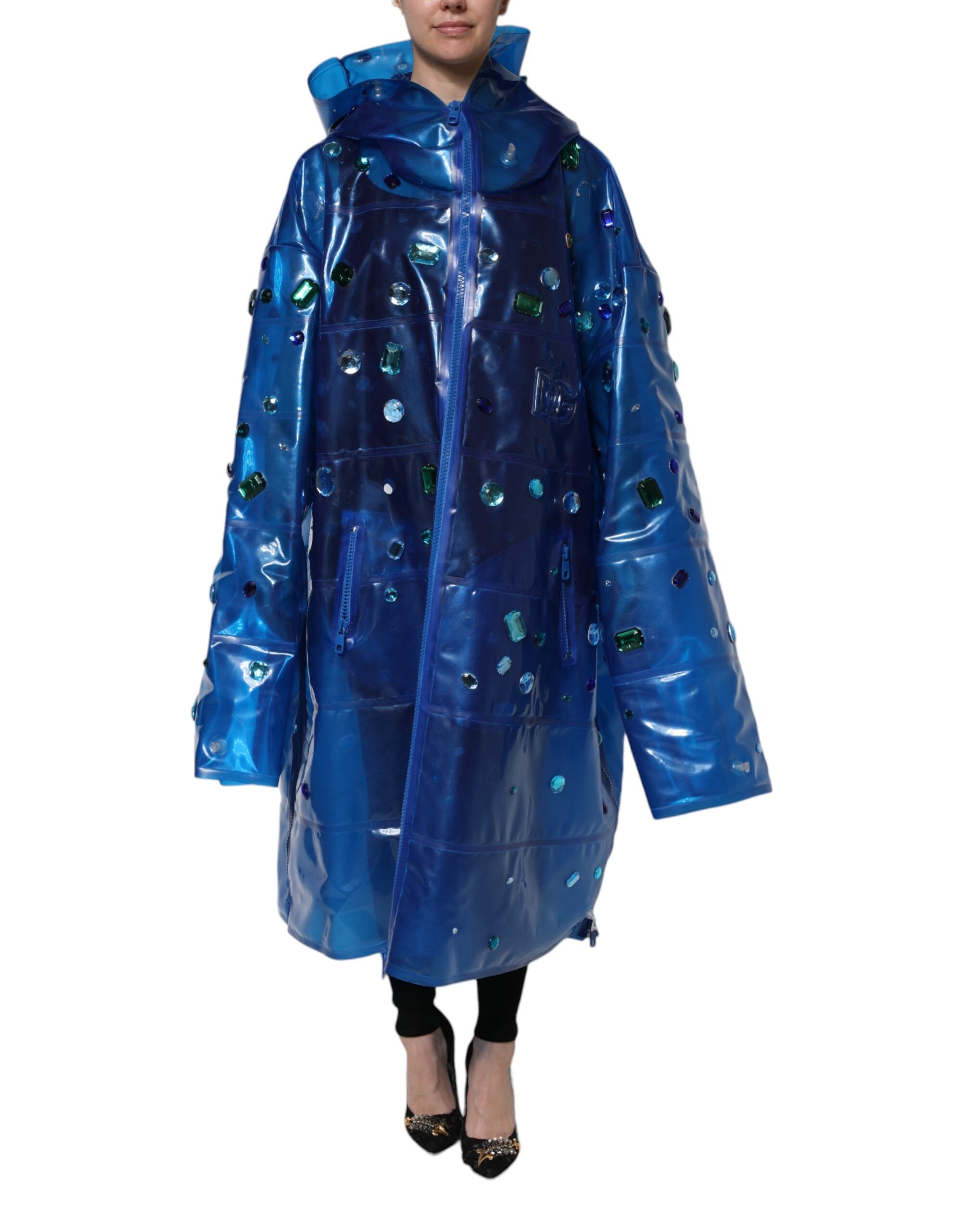 Blue Crystal Hooded Raincoat Jacket