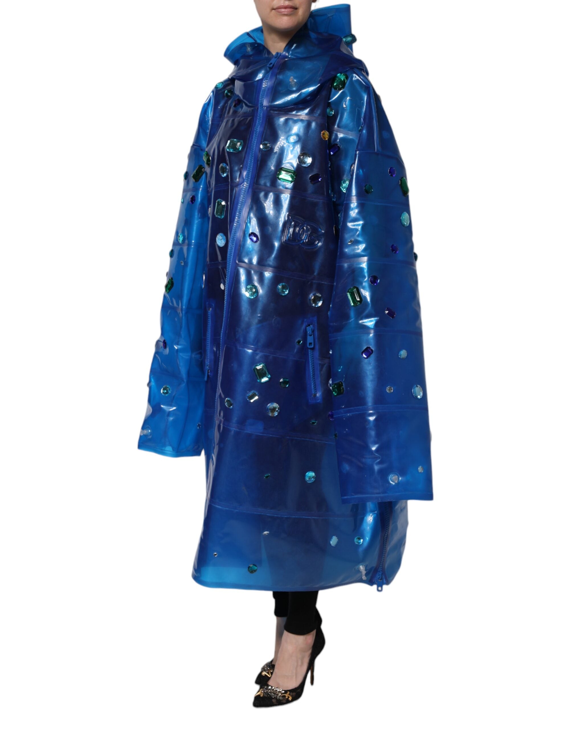 Blue Crystal Hooded Raincoat Jacket