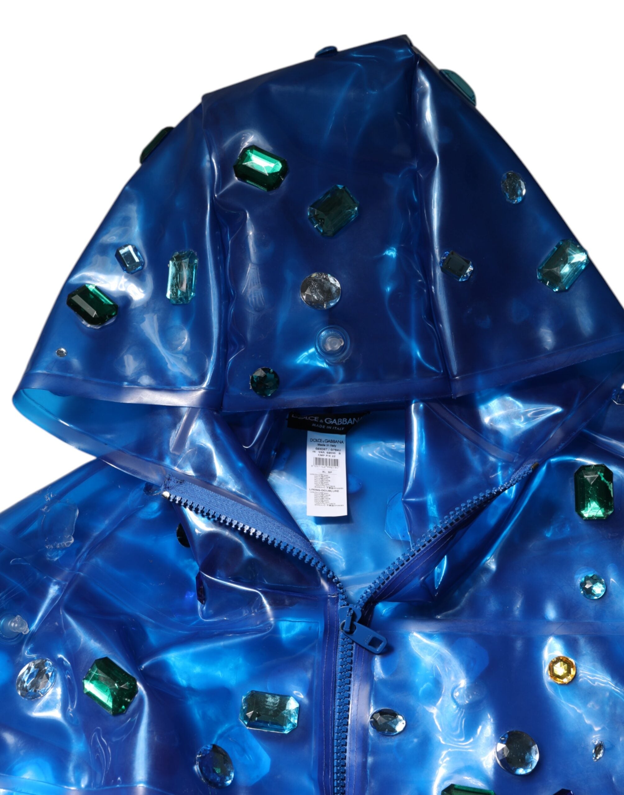 Blue Crystal Hooded Raincoat Jacket