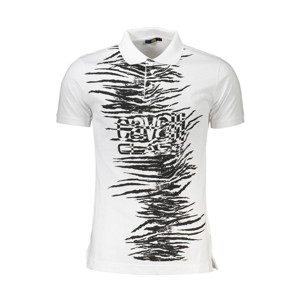 Cavalli Class White Cotton Polo Shirt