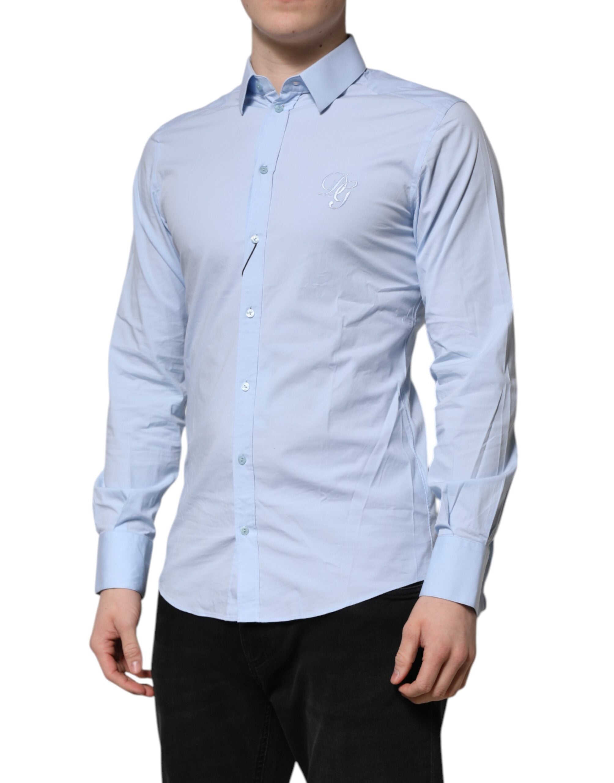 Sky Blue Cotton GOLD Long Sleeves Dress Shirt
