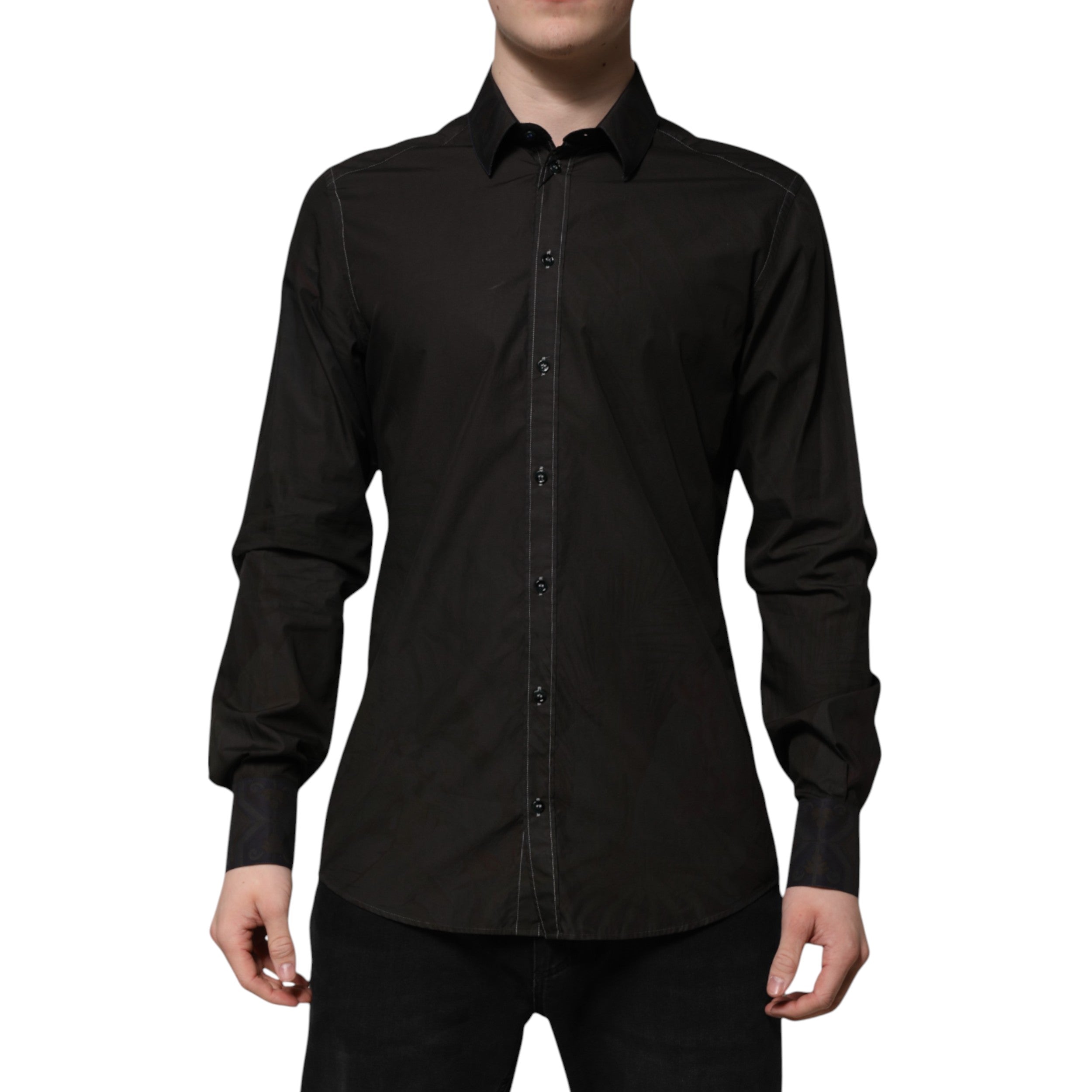 Black Cotton Jacquard GOLD Collar Dress Shirt