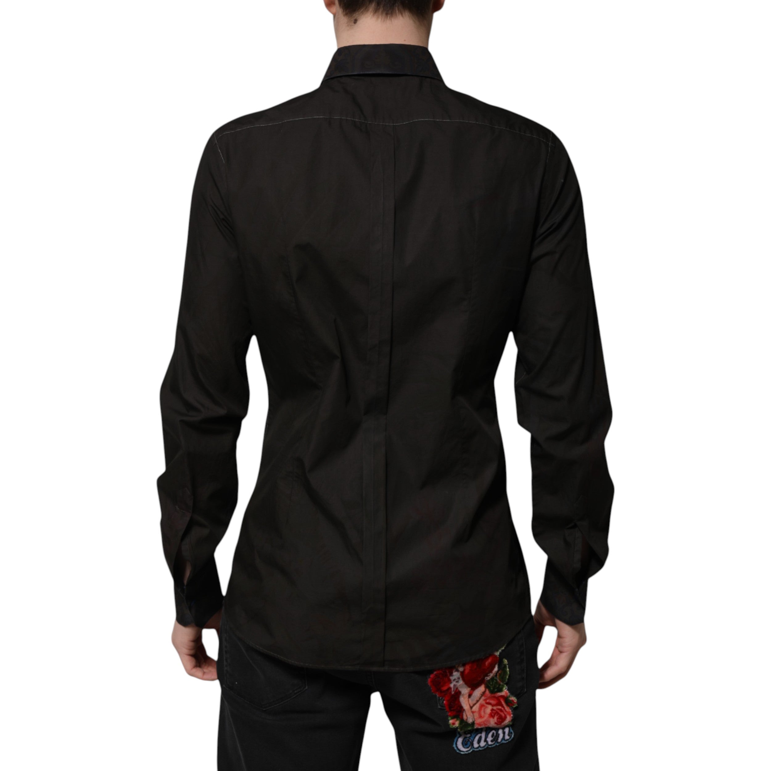 Black Cotton Jacquard GOLD Collar Dress Shirt
