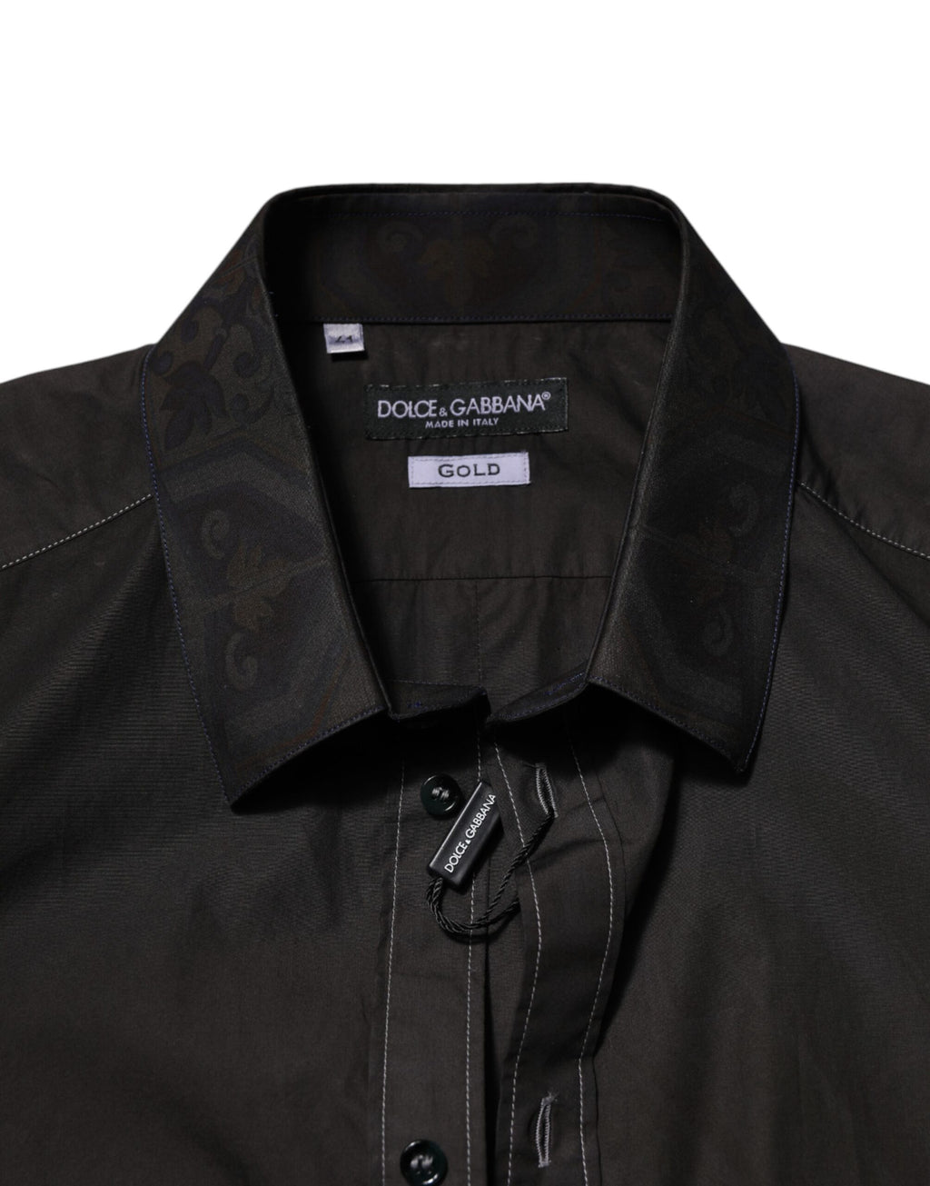 Black Cotton Jacquard GOLD Collar Dress Shirt