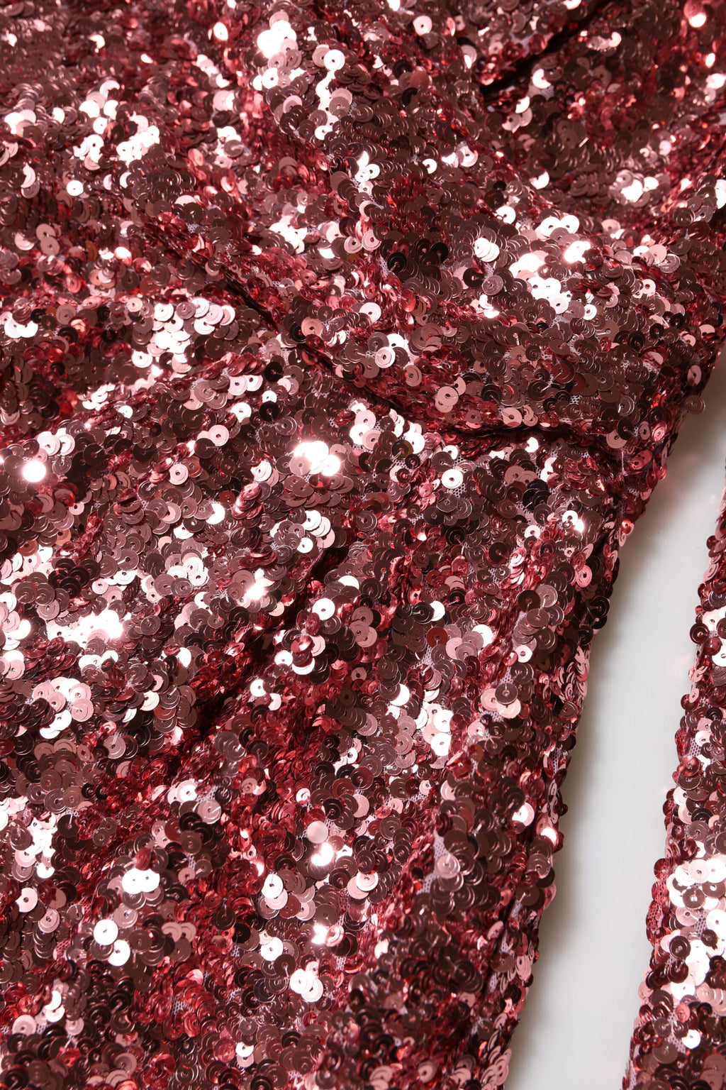 Pink Sequin Statement Nylon Midi V-Neck Dress