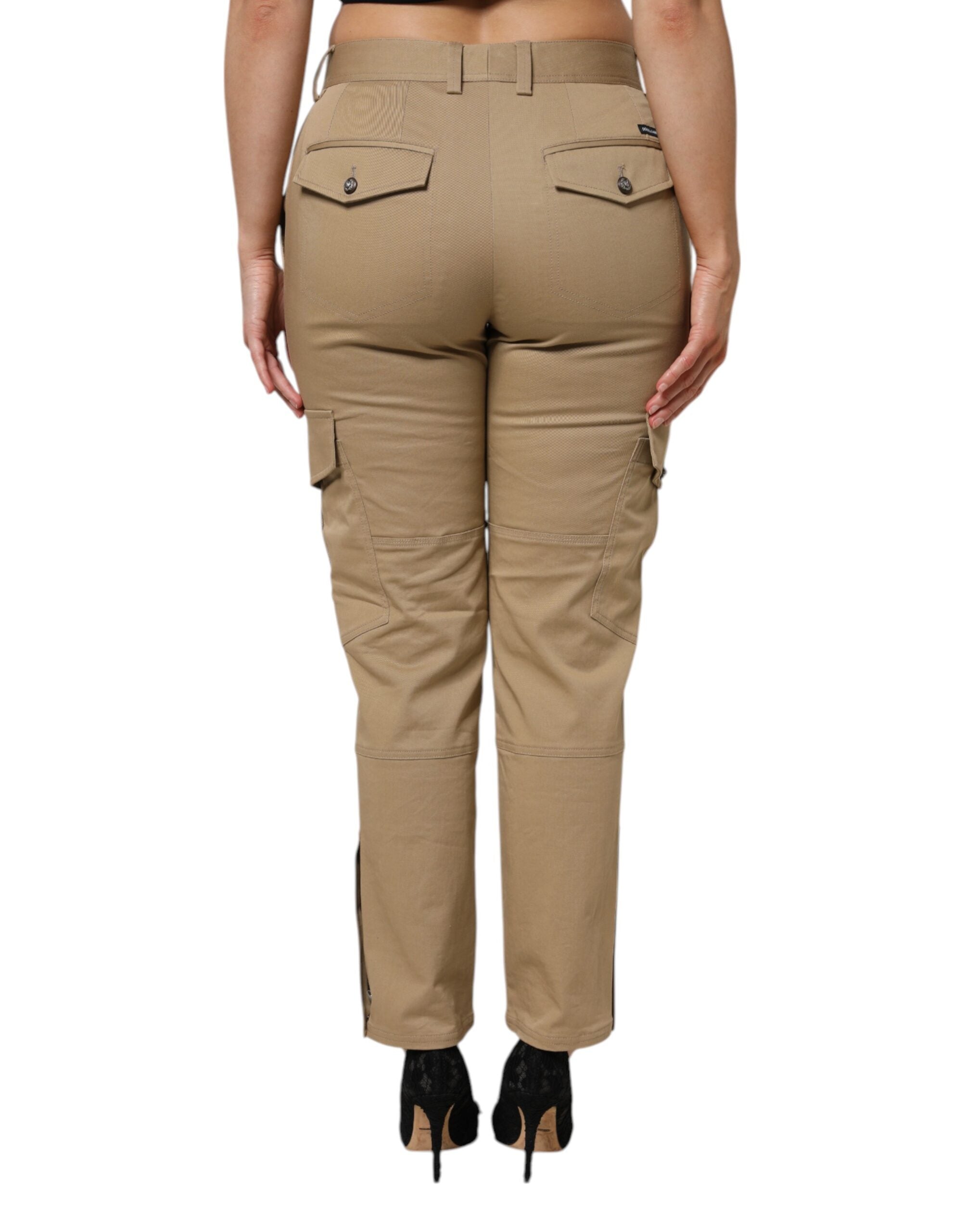 Brown Cotton Cargo Tapered Pants
