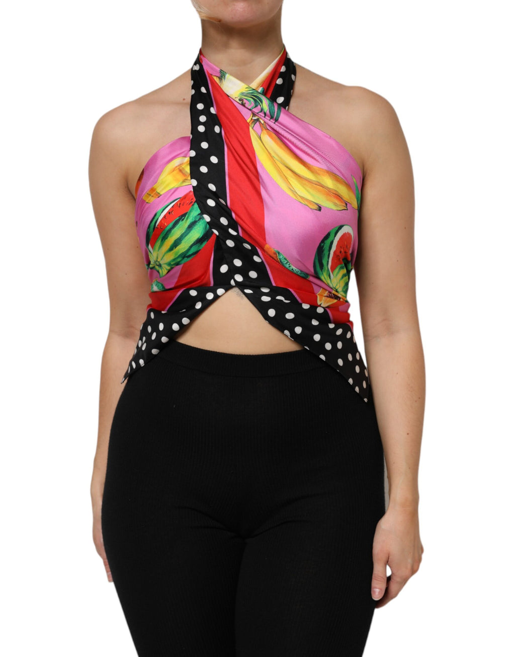 Multicolor Halter Party Evening Cropped Top