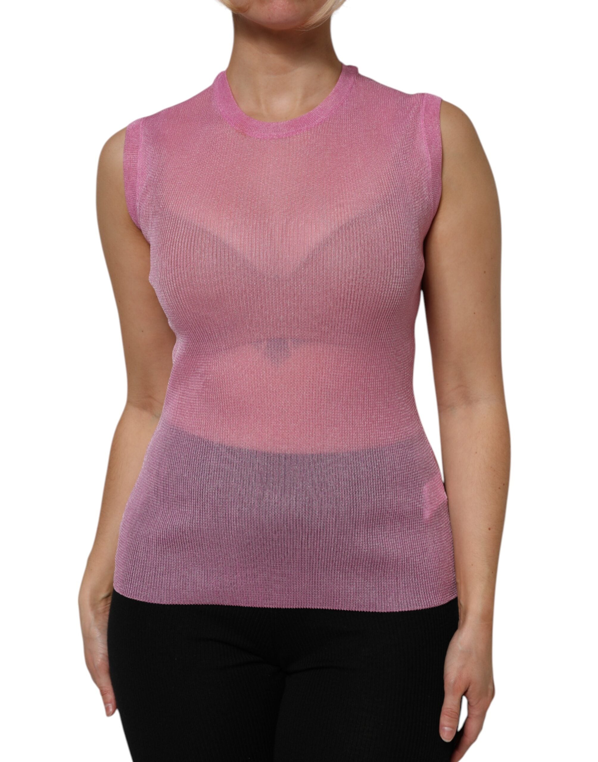 Pink Polyester Sleeveless Round Neck Tank Top