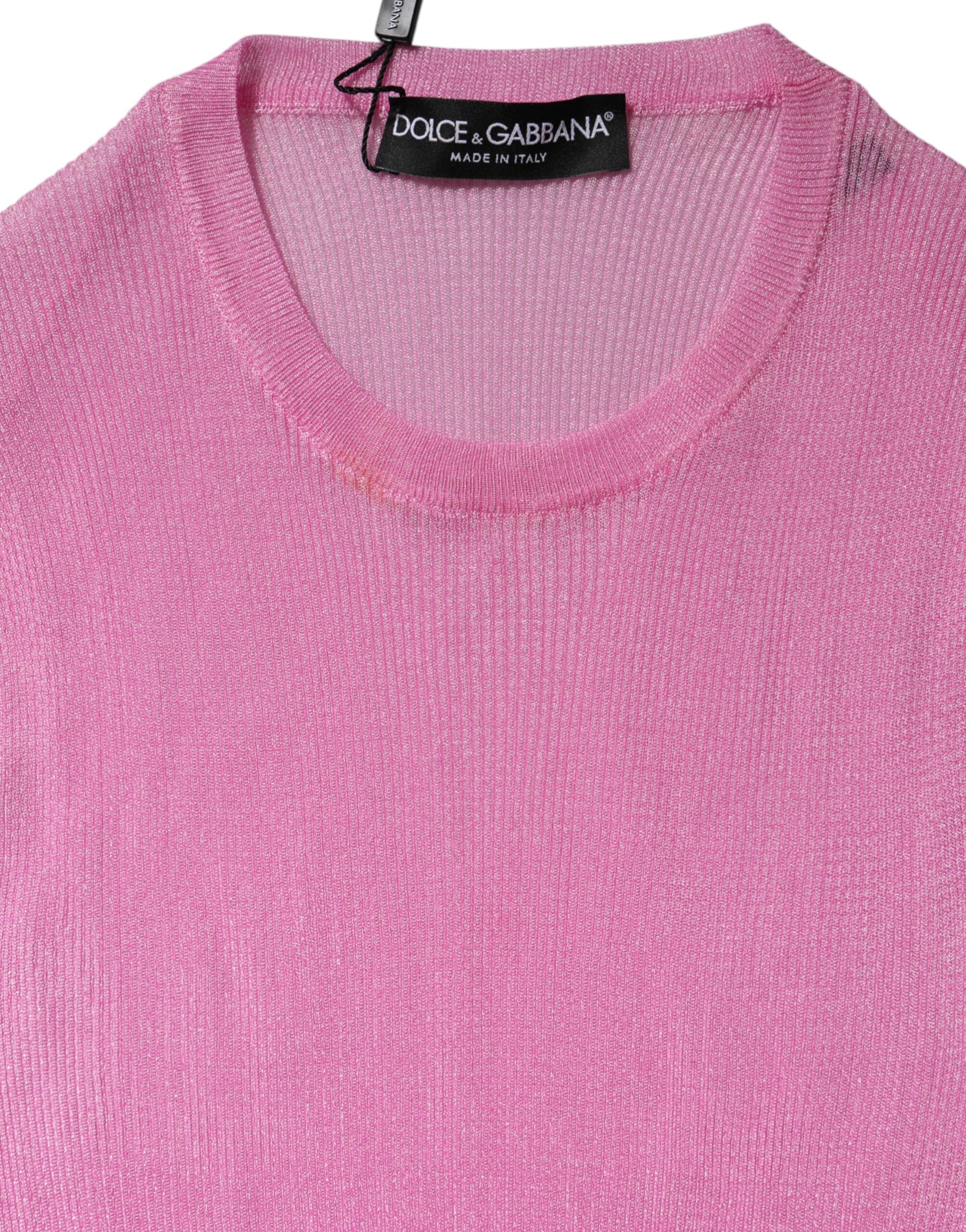 Pink Polyester Sleeveless Round Neck Tank Top