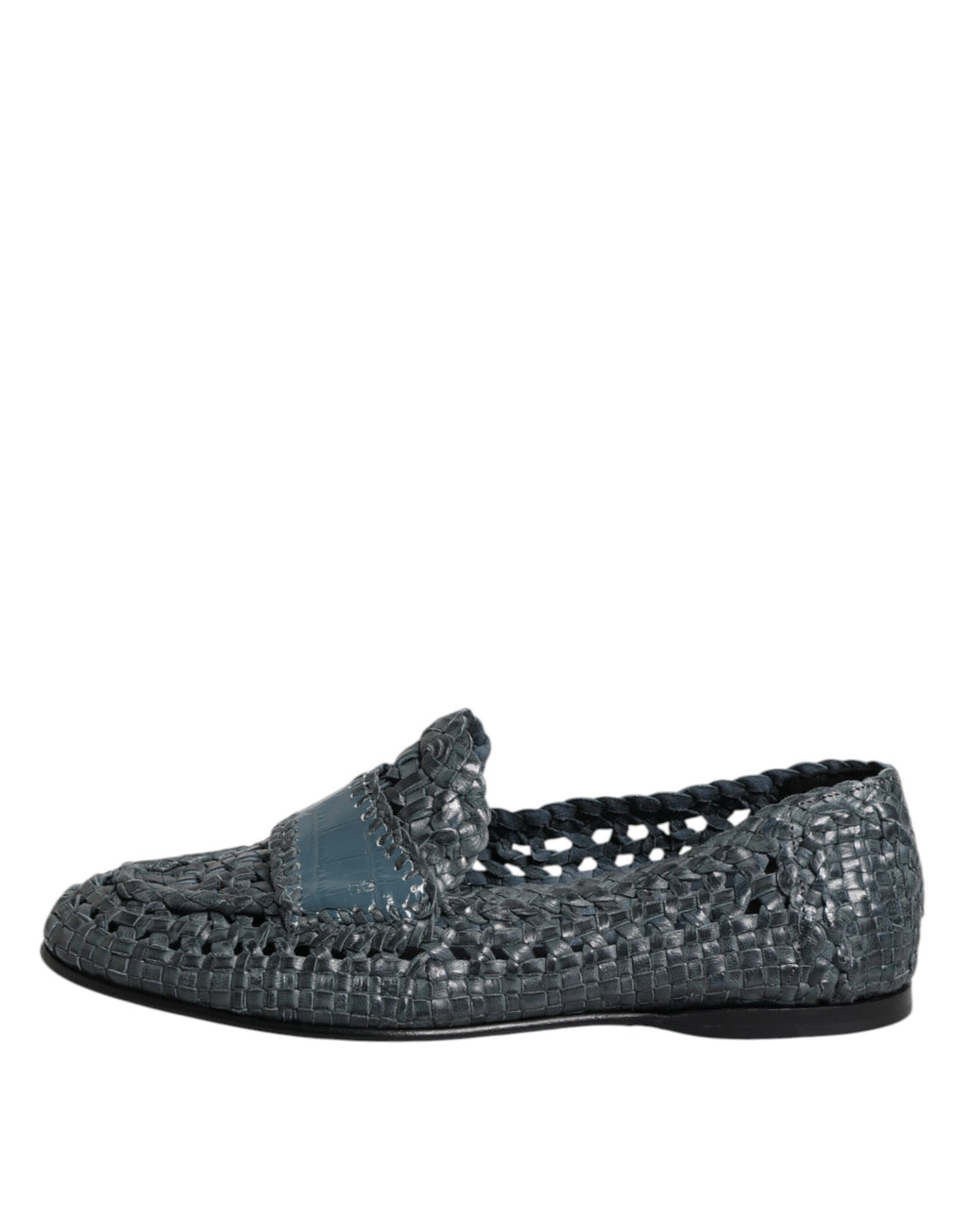 Blue Woven Leather Slip On Loafers Shoes