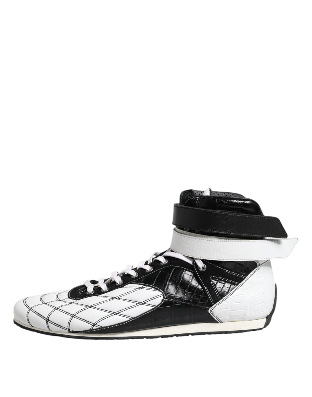 Black White Leather High Top Sneakers Shoes