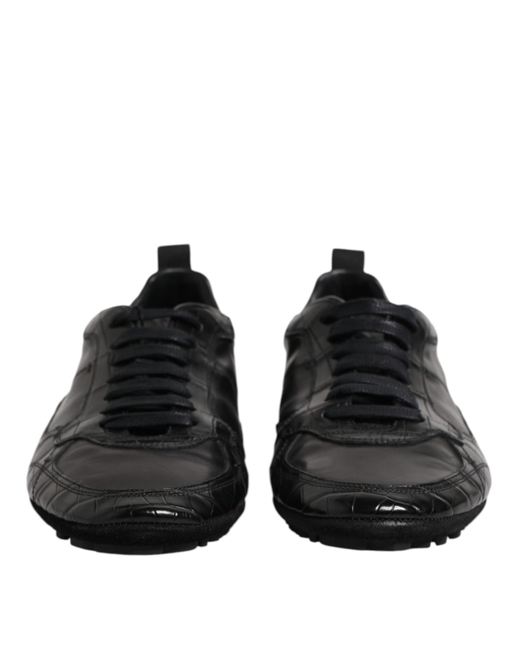 Black Exotic Leather Low Top Sneakers Shoes