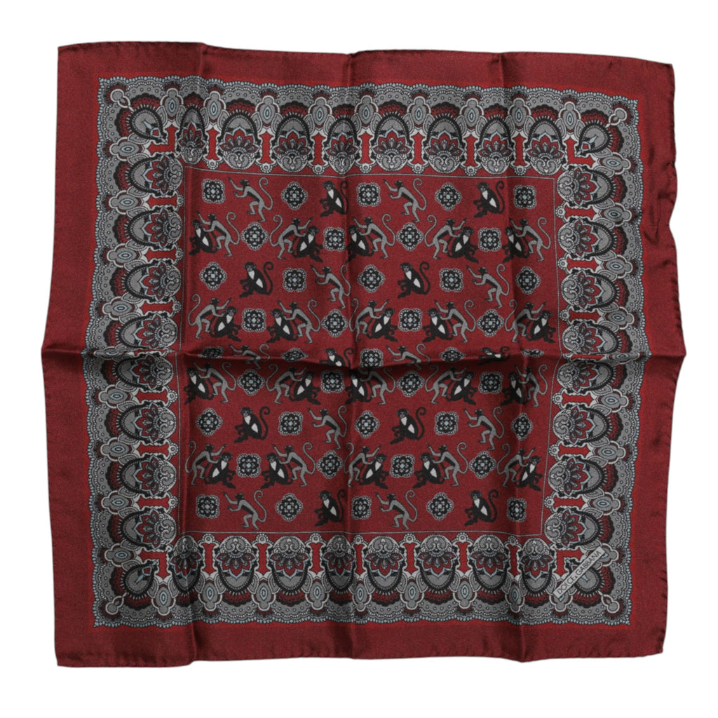 Maroon Monkey Print Silk Square Foulard Scarf