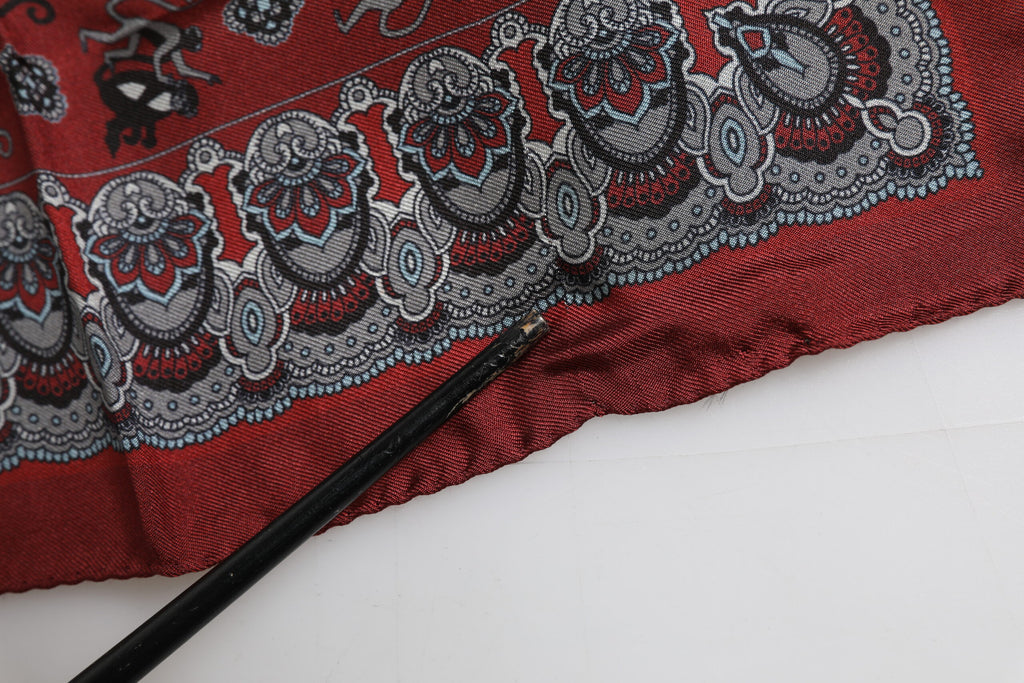 Maroon Monkey Print Silk Square Foulard Scarf