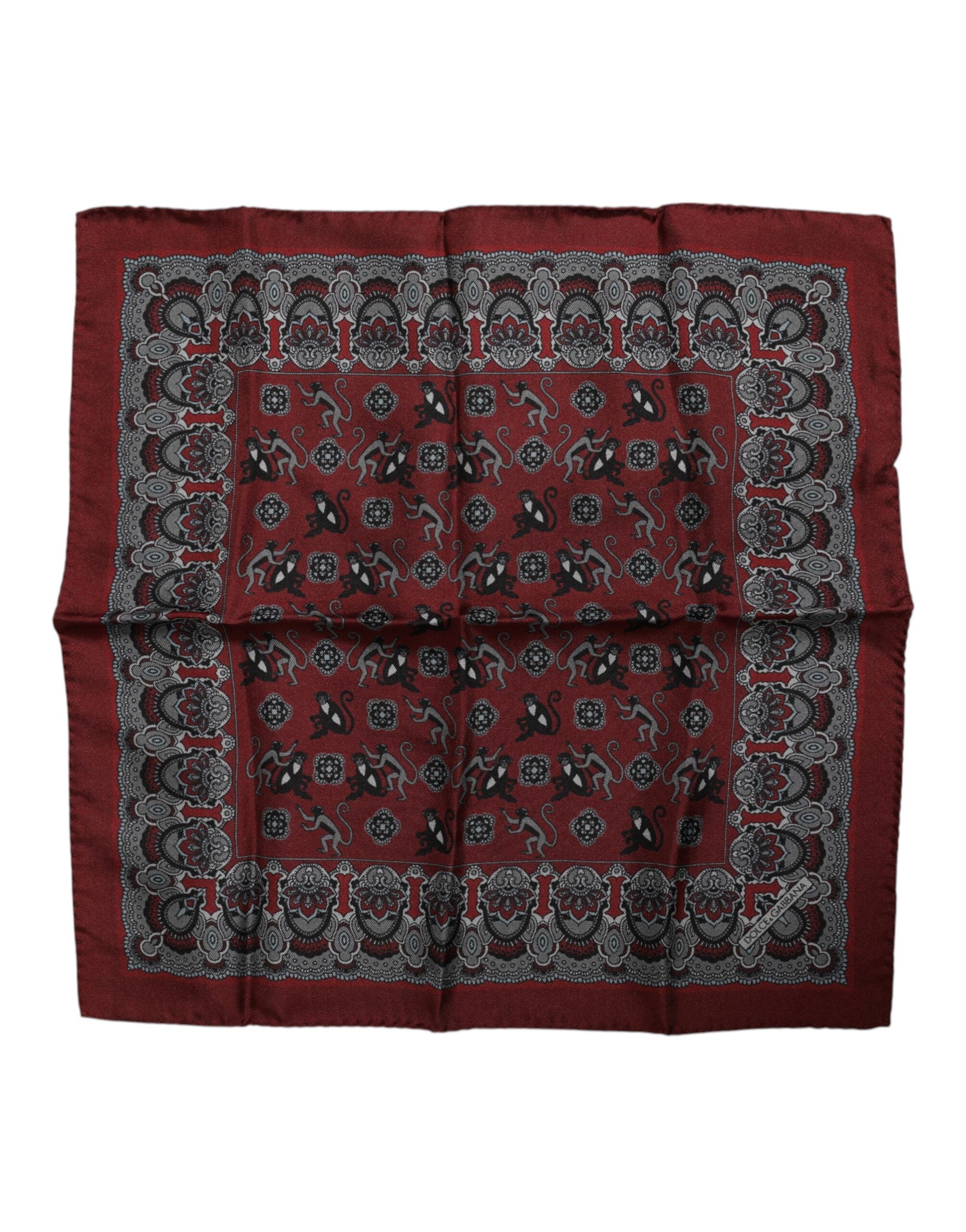 Maroon Monkey Print Silk Square Foulard Scarf