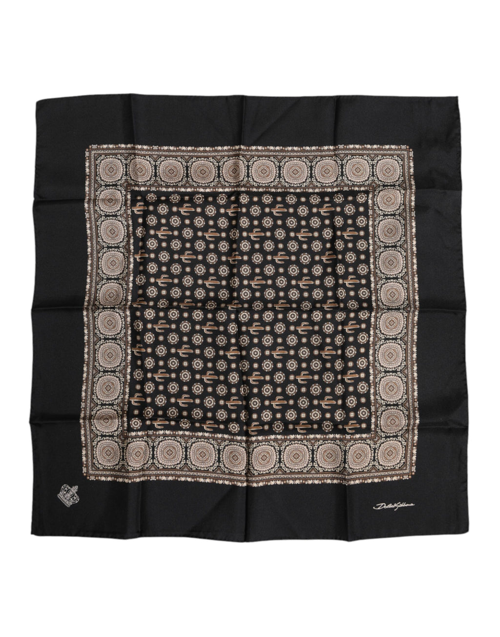 Black Brown Patterned Square Foulard Scarf