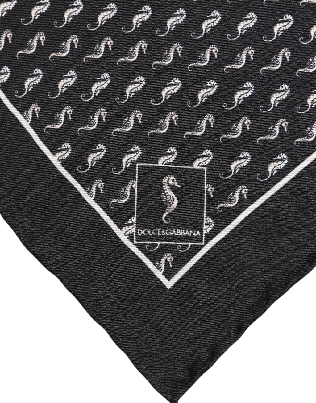 Black Sea Horse Silk Square Men Foulard Scarf