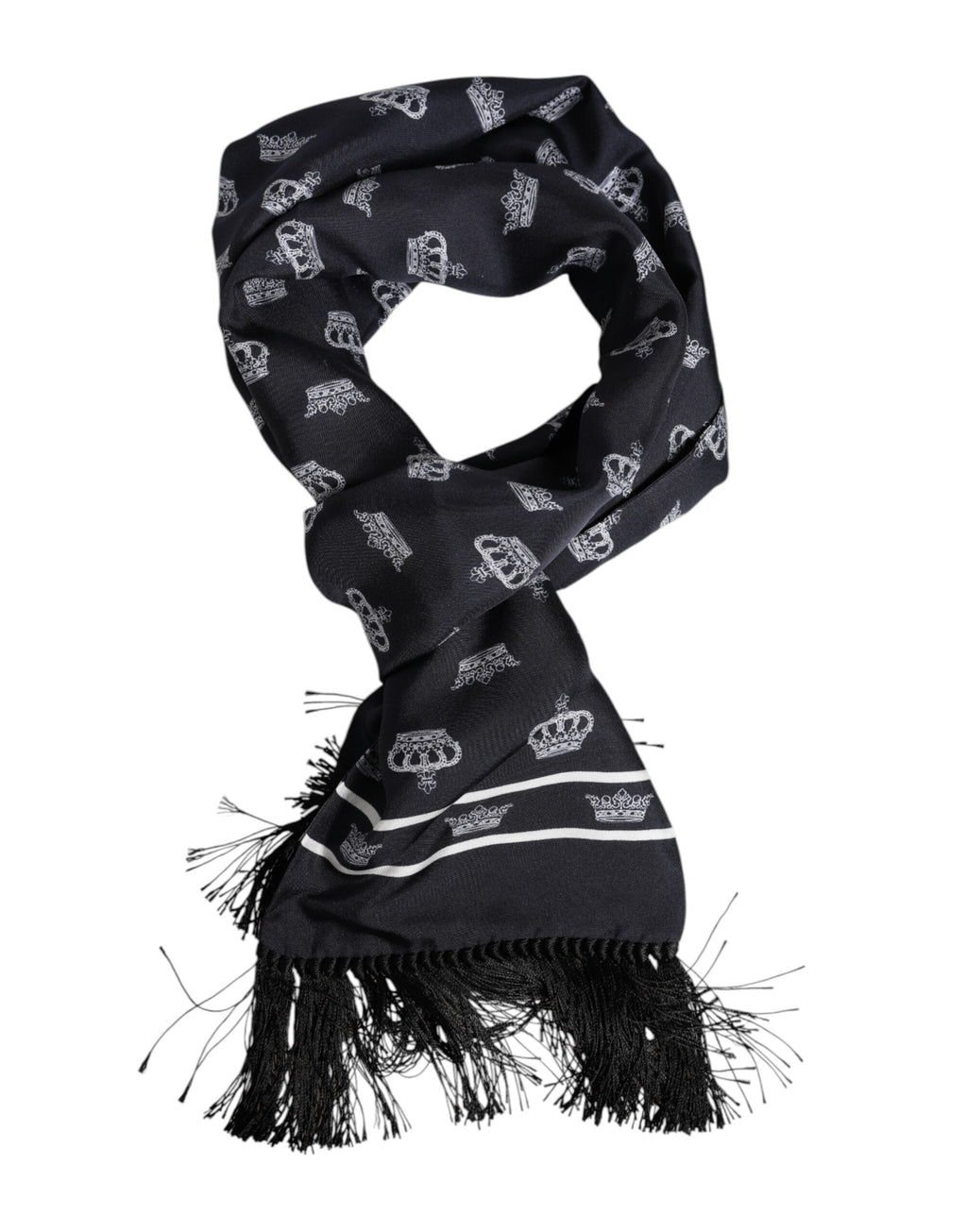 Black Silk Crown Fringes Men Foulard Scarf