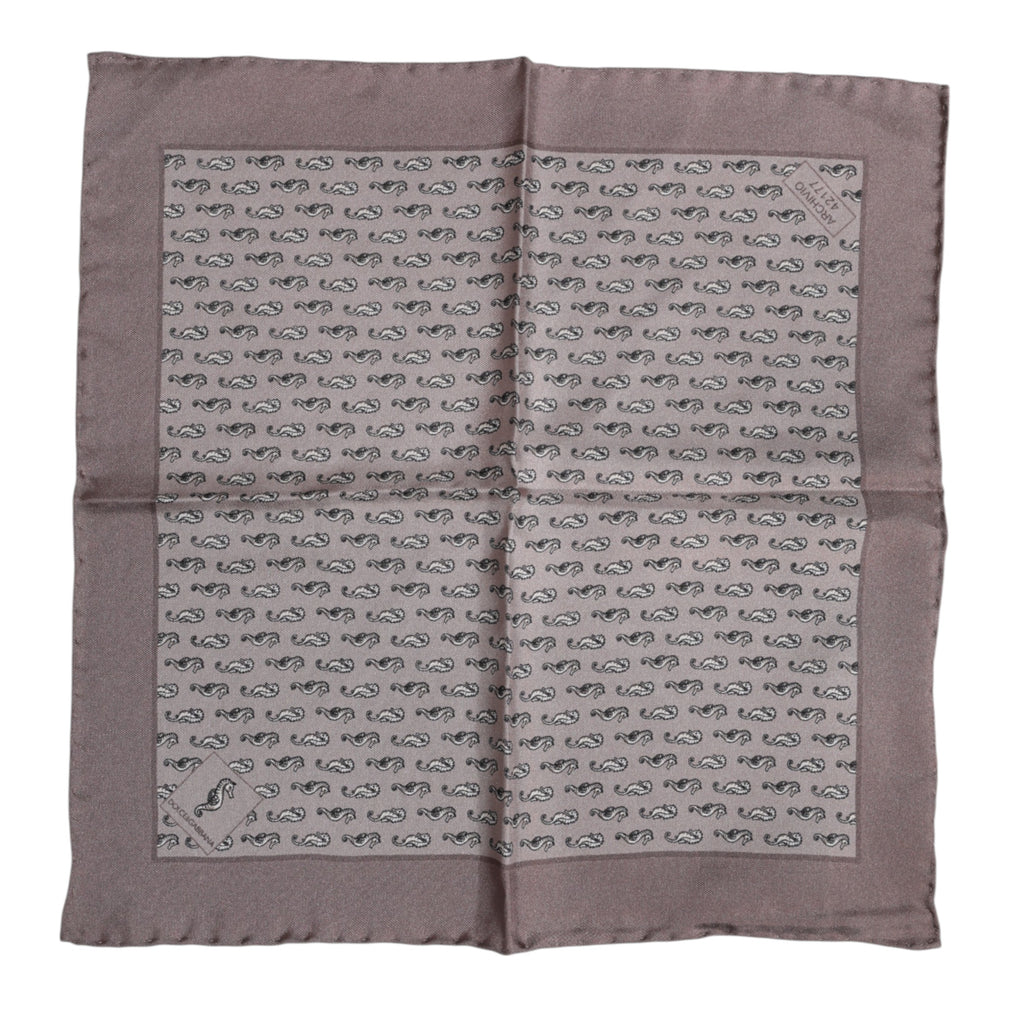 Brown Sea Horse Silk Square Foulard Scarf