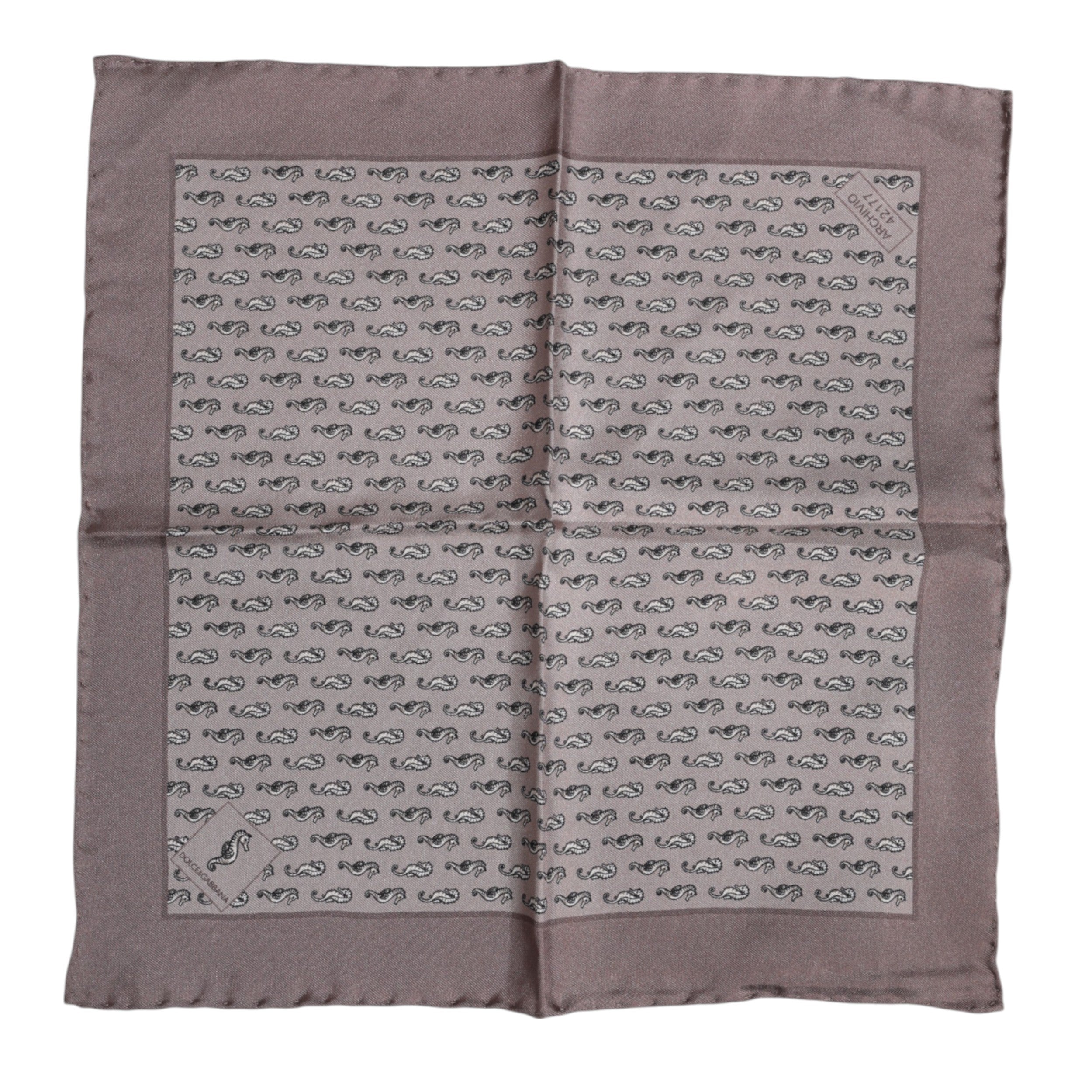 Brown Sea Horse Silk Square Foulard Scarf