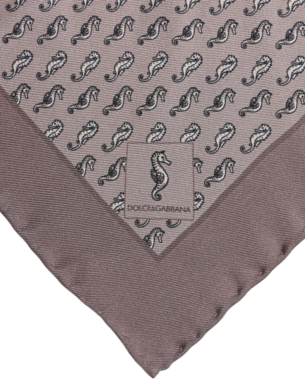 Brown Sea Horse Silk Square Foulard Scarf