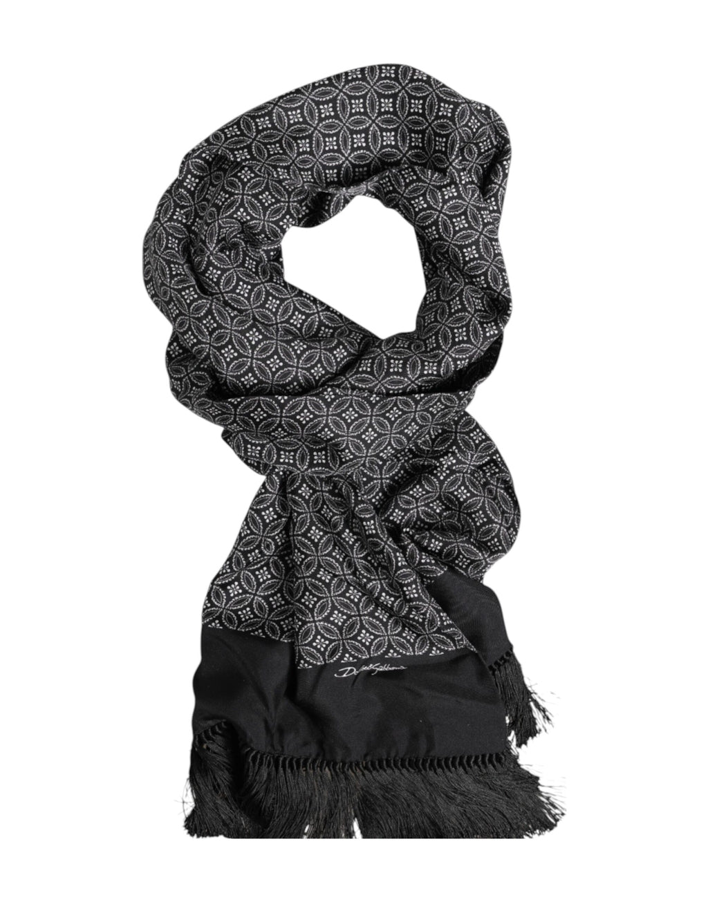 Black Patterned Fringes Men Foulard Scarf