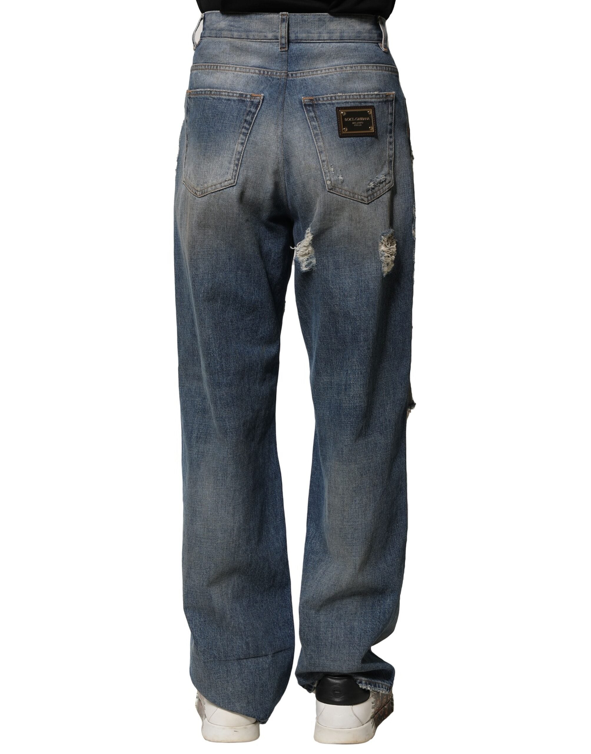 Blue Cotton Tattered Men Denim Jeans