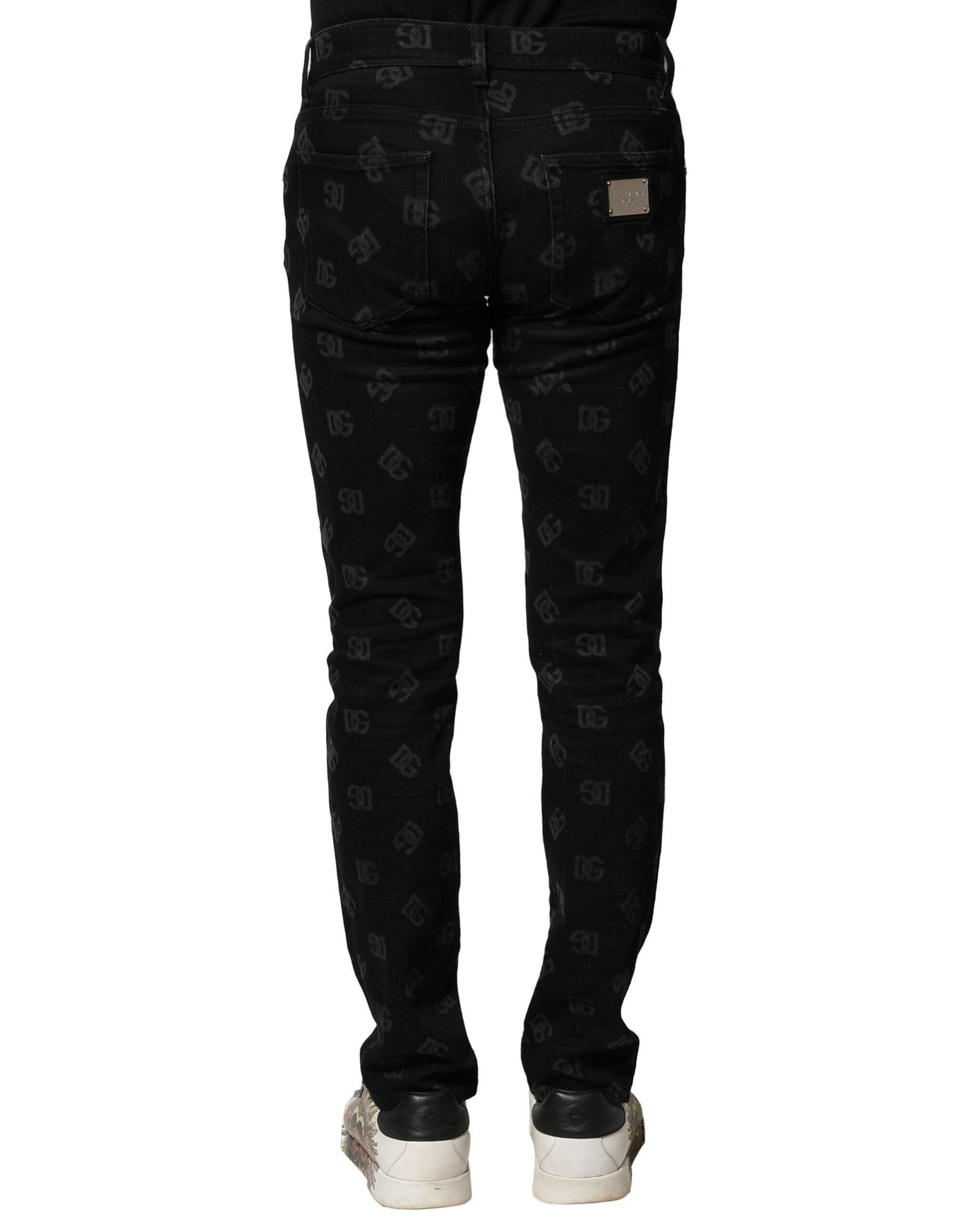 Black Cotton DG Logo Skinny Men Denim Jeans