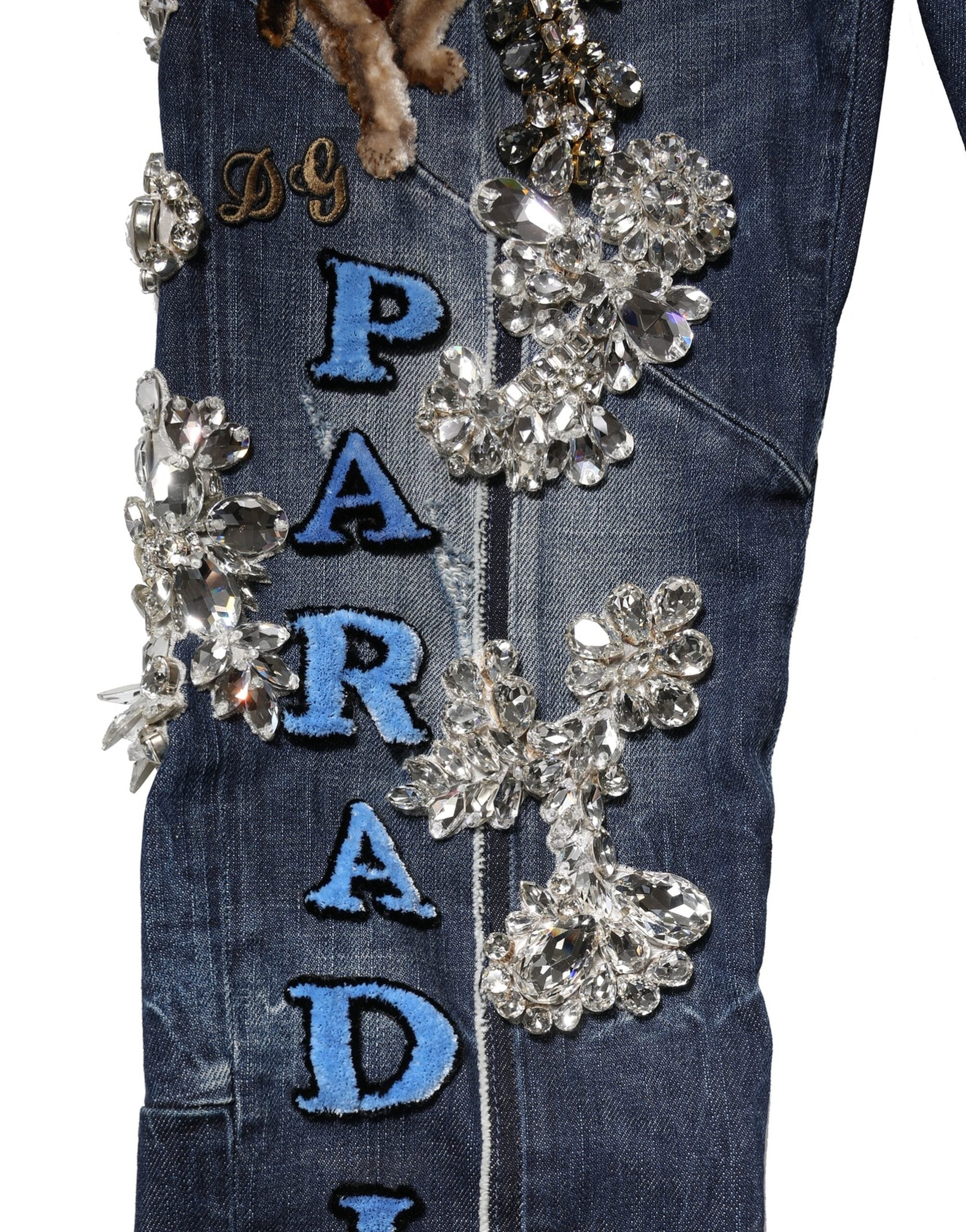 Blue Cotton Rhinestone Embellish Denim Jeans