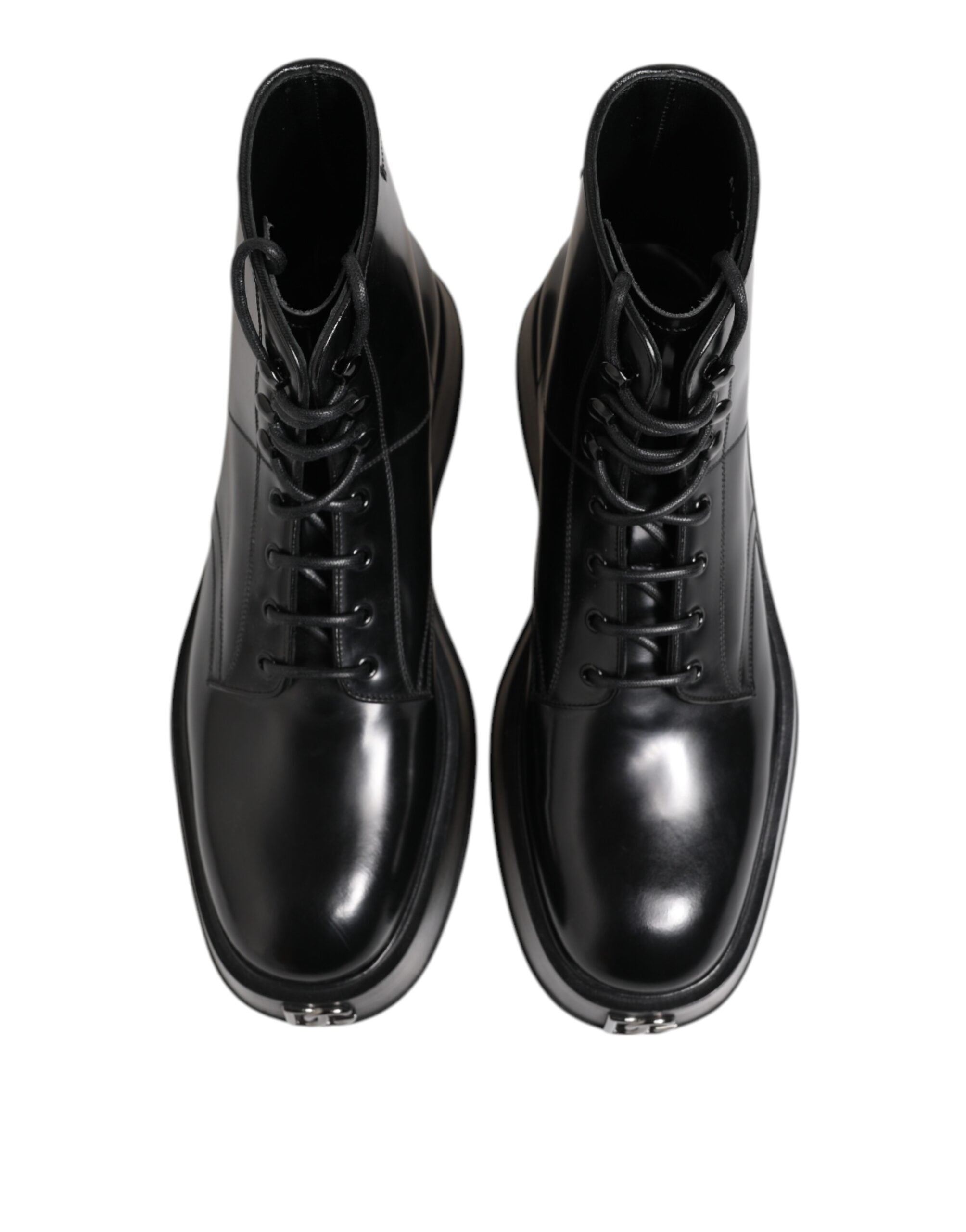 Black Leather Logo Ankle Boots Lace Up Shoes