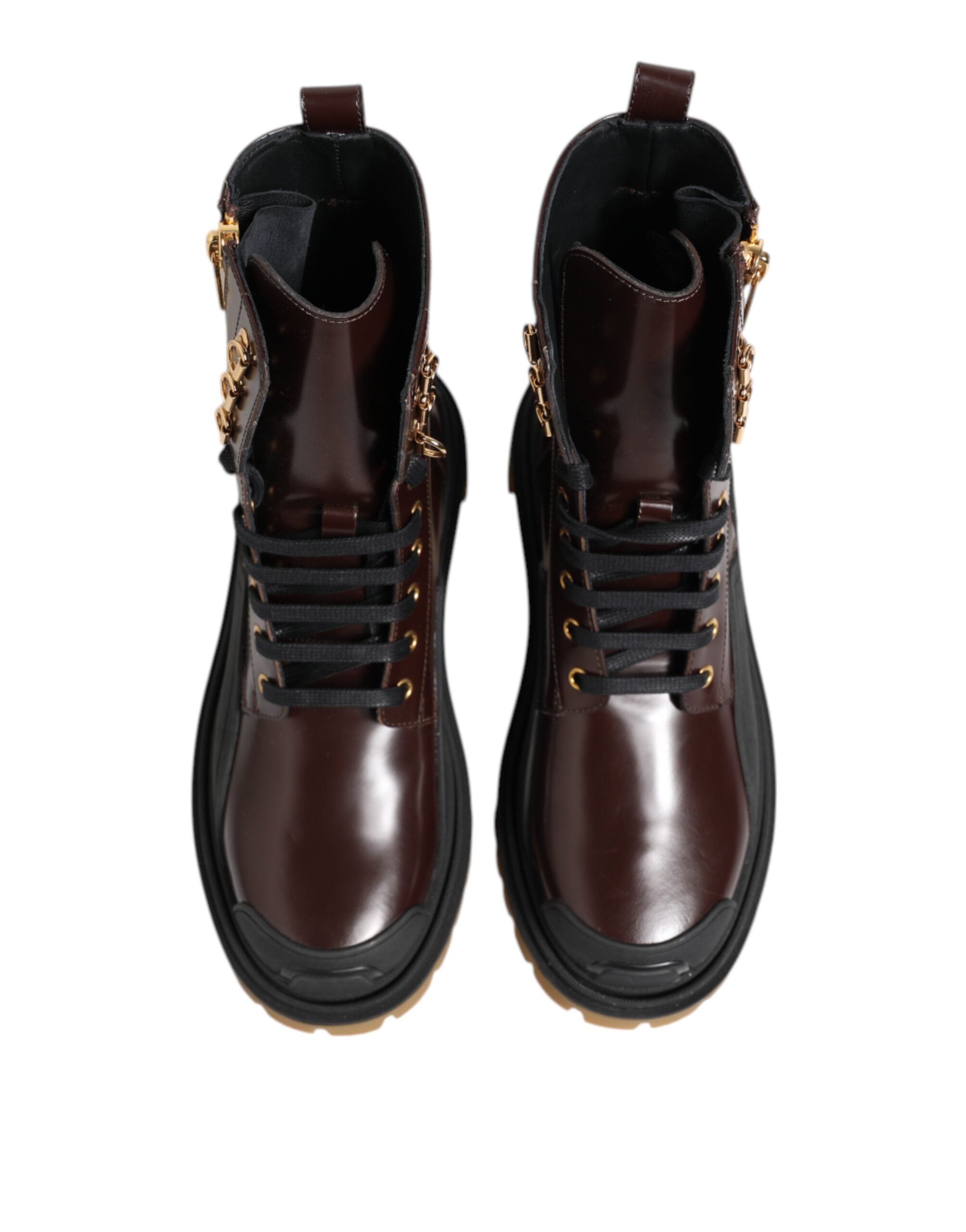 Brown Black Leather Boots Zipper Lace Up Shoes