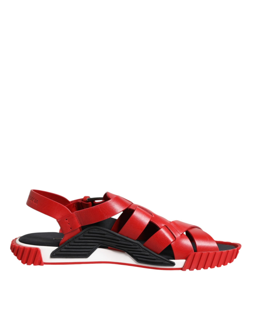 Red Black Leather Ankle Strap Sandals Shoes