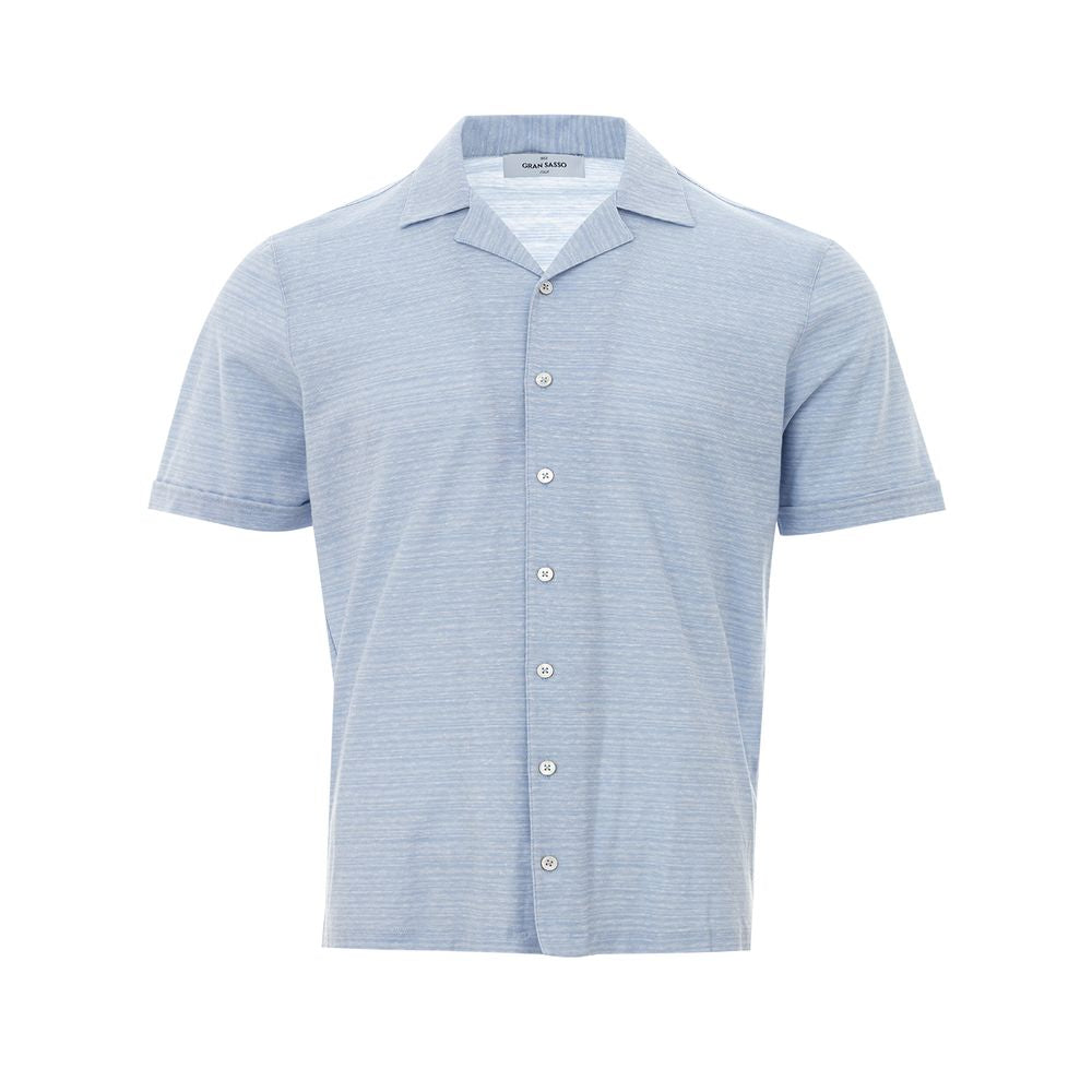 Blue Linen And Cotton Shortsleeve Shirt