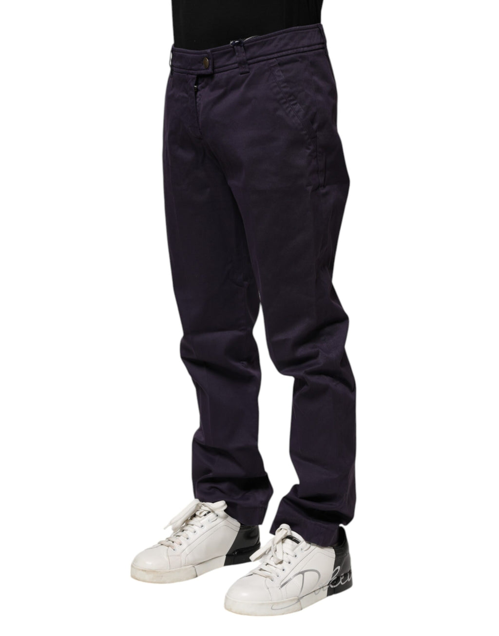 Dark Purple Mid Waist Casual Straight Pants