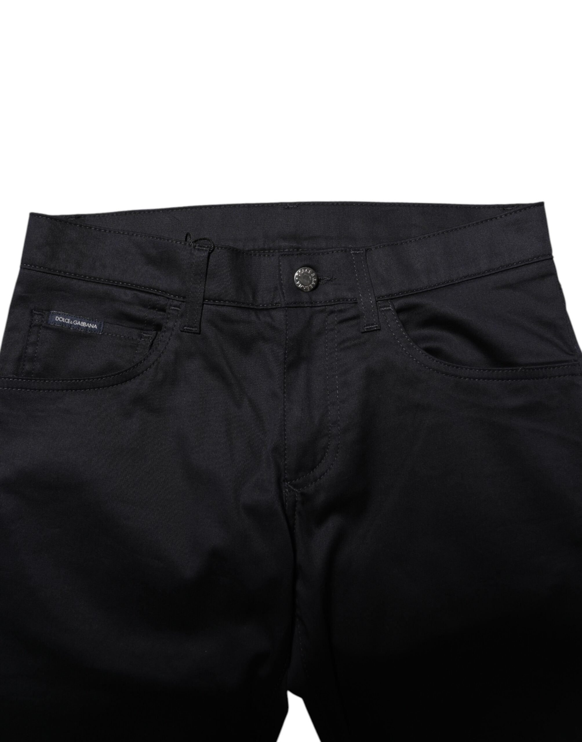 Black Cotton Skinny Mid Waist Pants