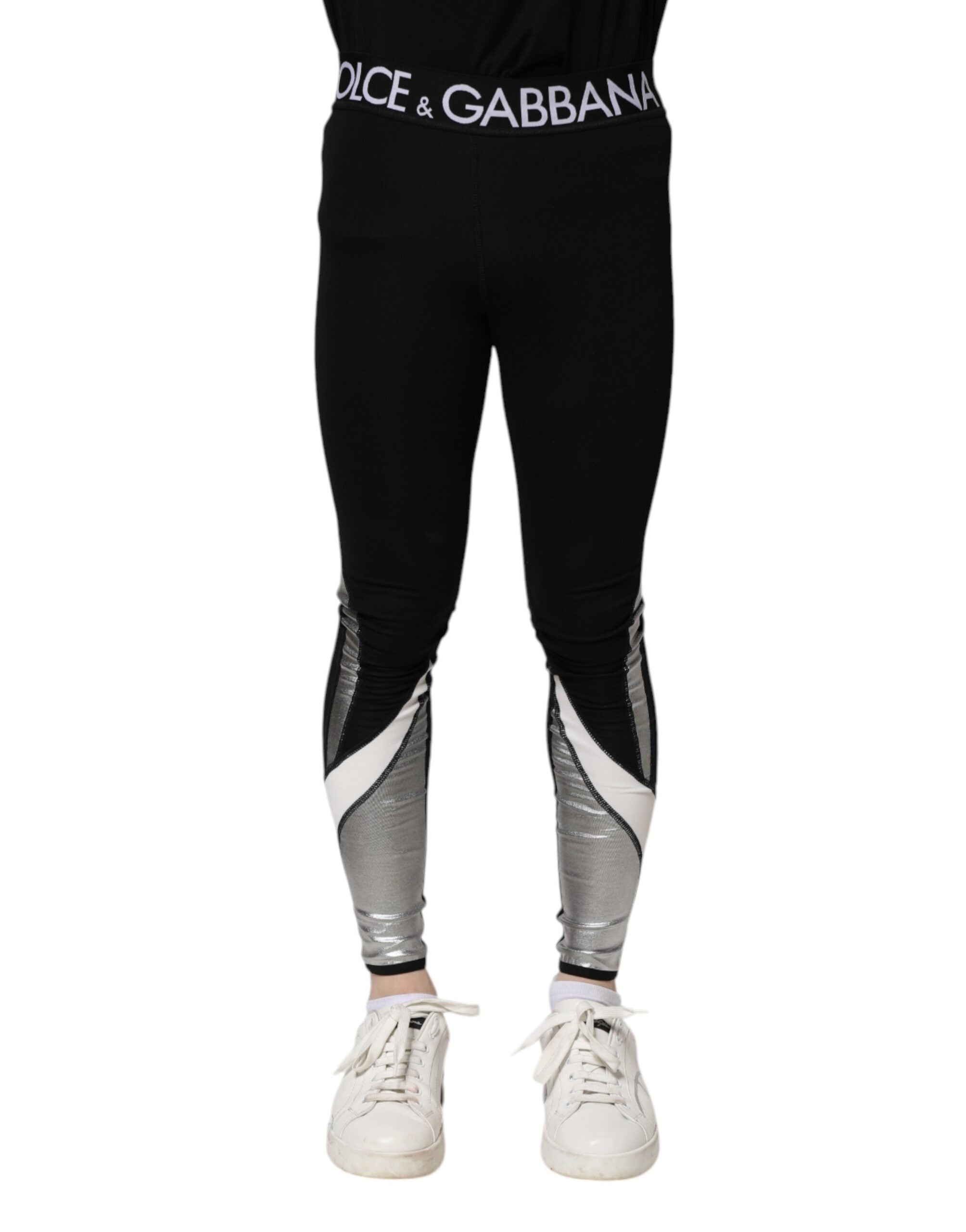 Black Silver Nylon Skinny Men Leggings Pants