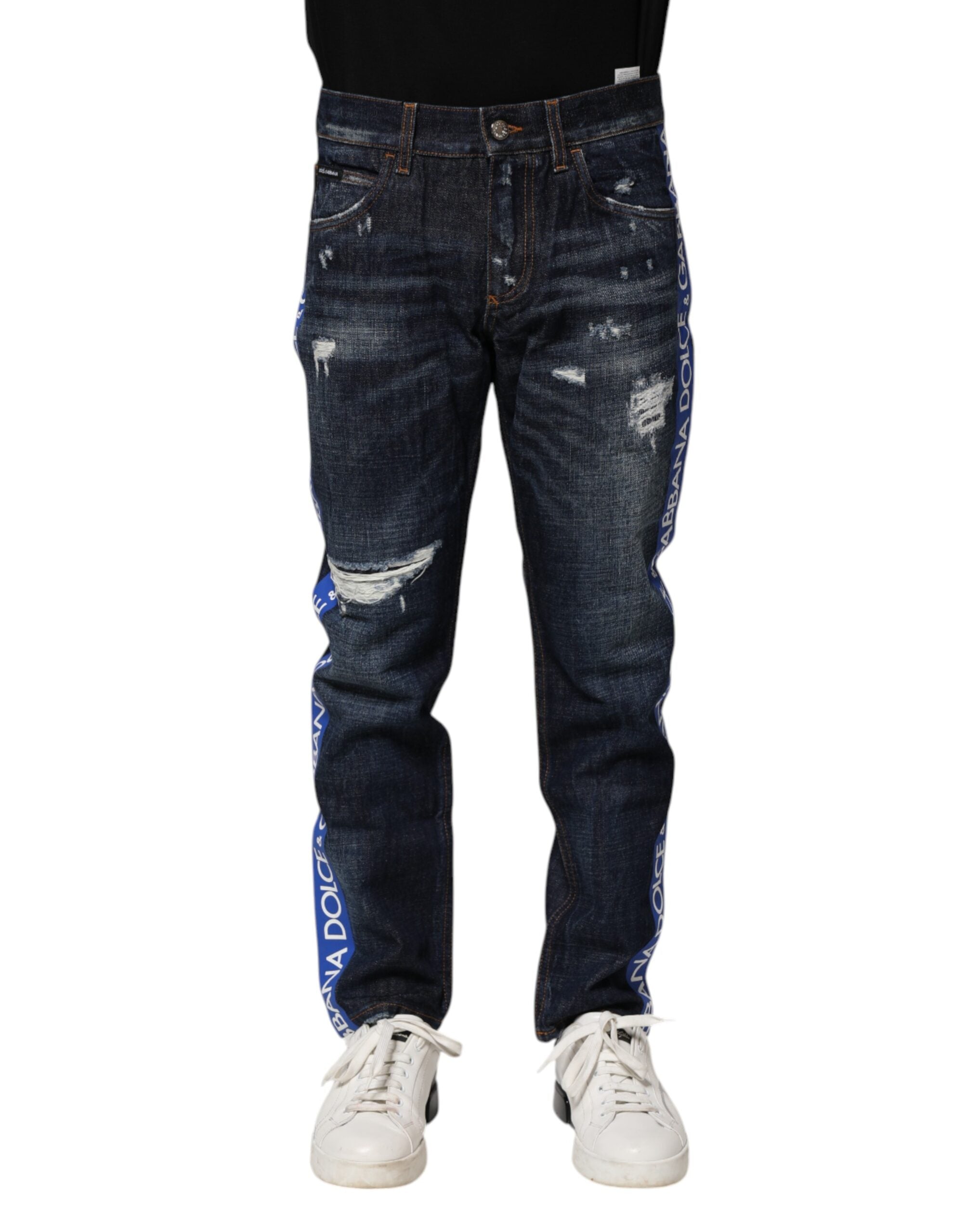 Dark Blue Tattered Skinny Denim Jeans