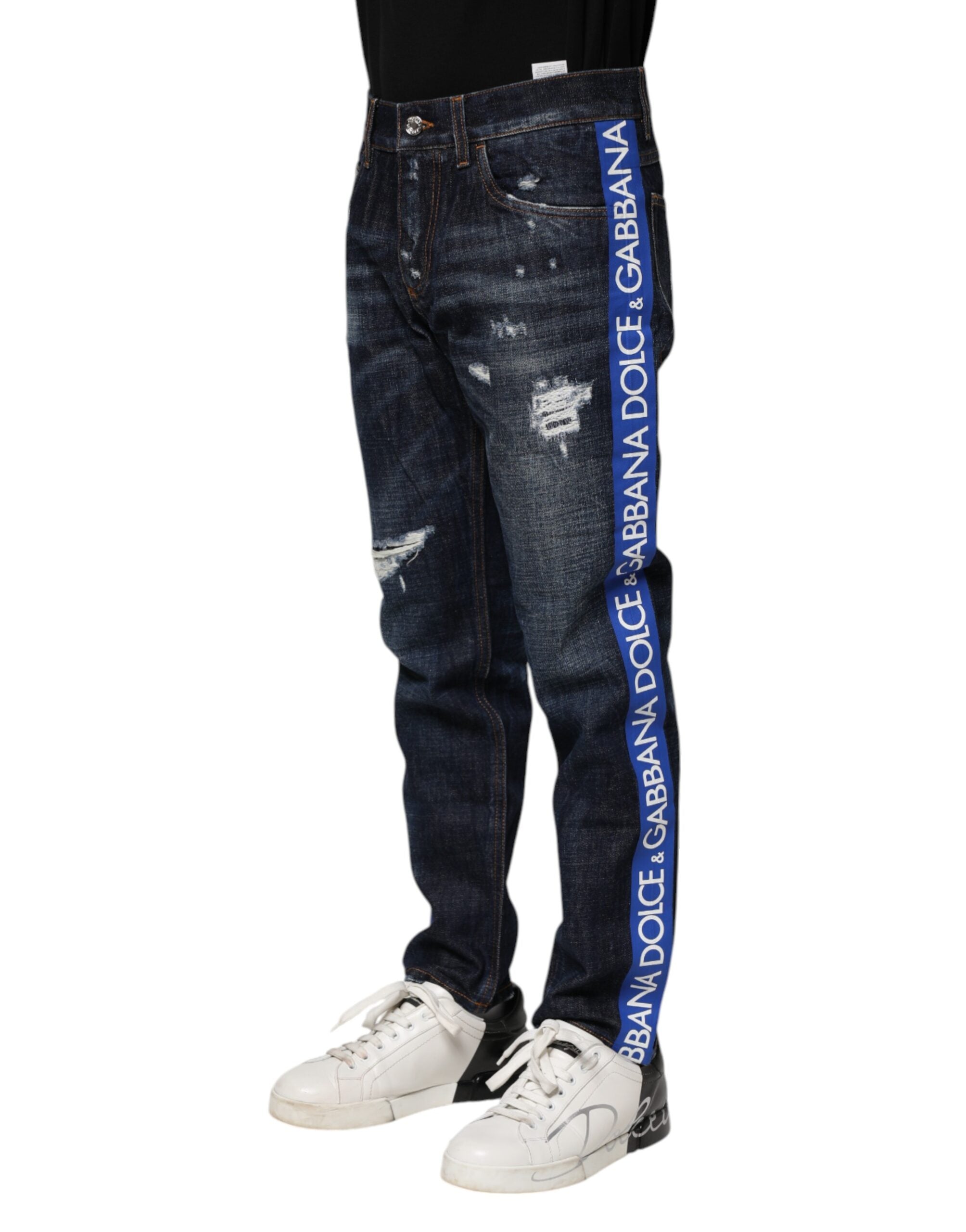 Dark Blue Tattered Skinny Denim Jeans