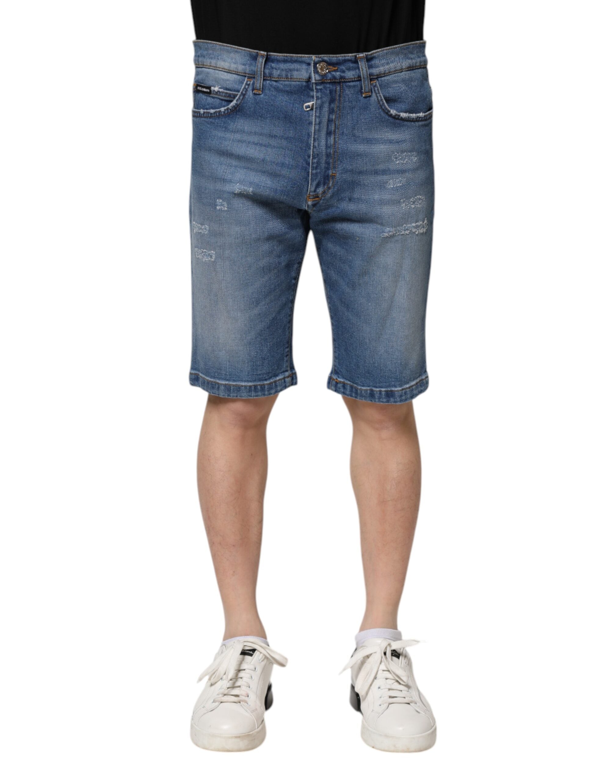Blue Cotton Stretch Men Denim Bermuda Shorts