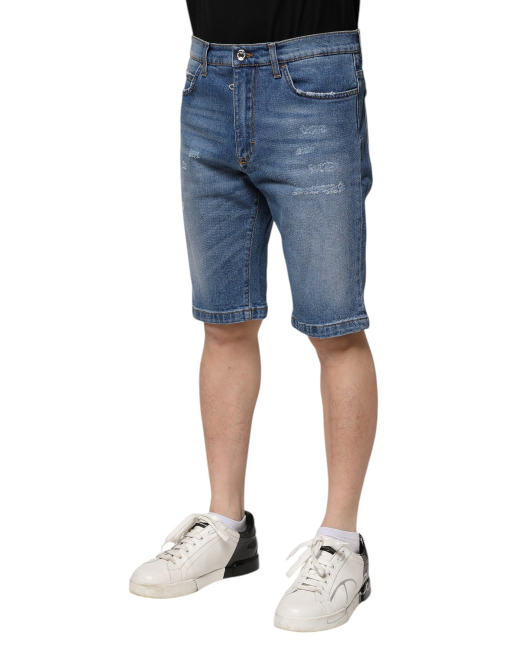 Blue Cotton Stretch Men Denim Bermuda Shorts