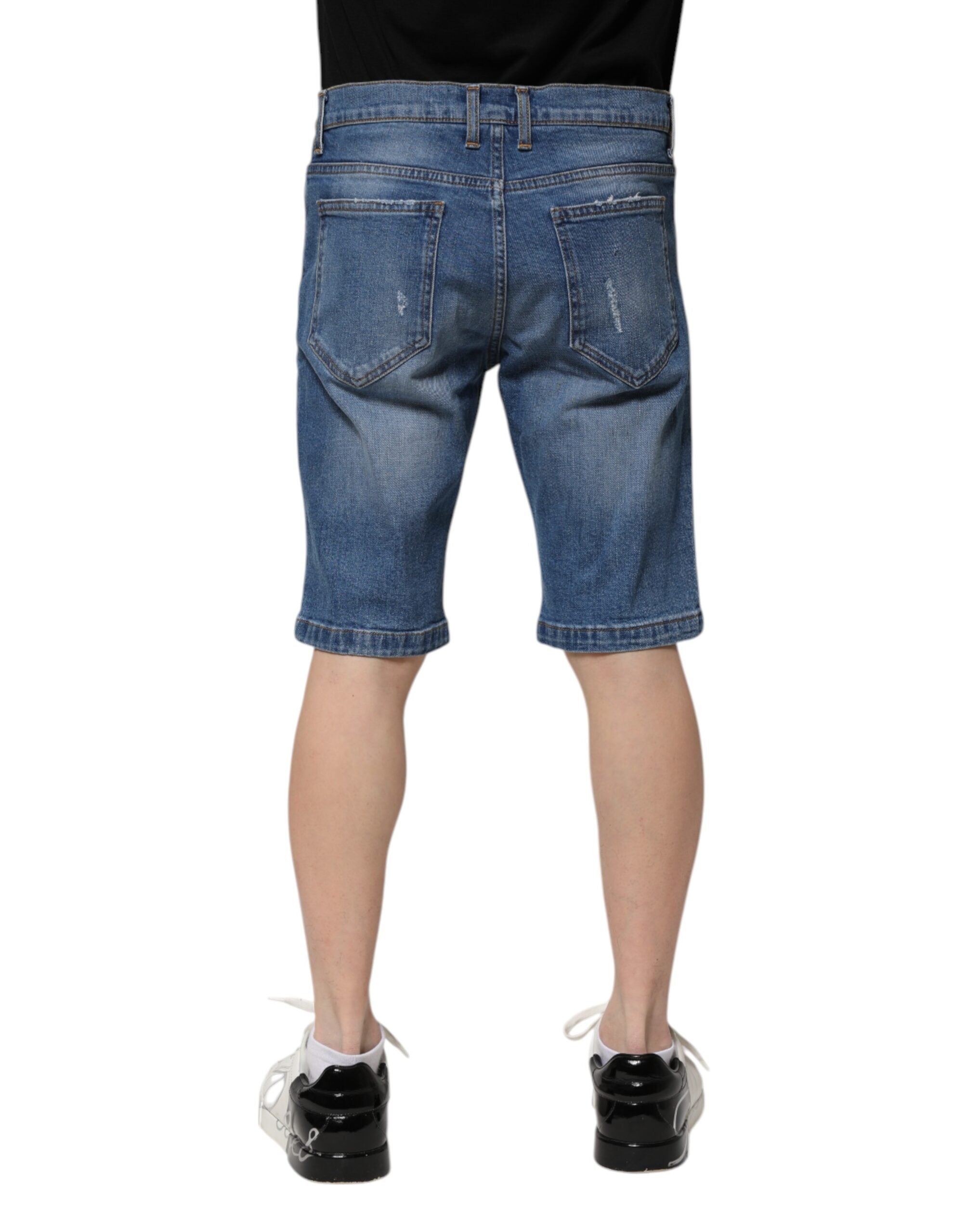 Blue Cotton Stretch Men Denim Bermuda Shorts