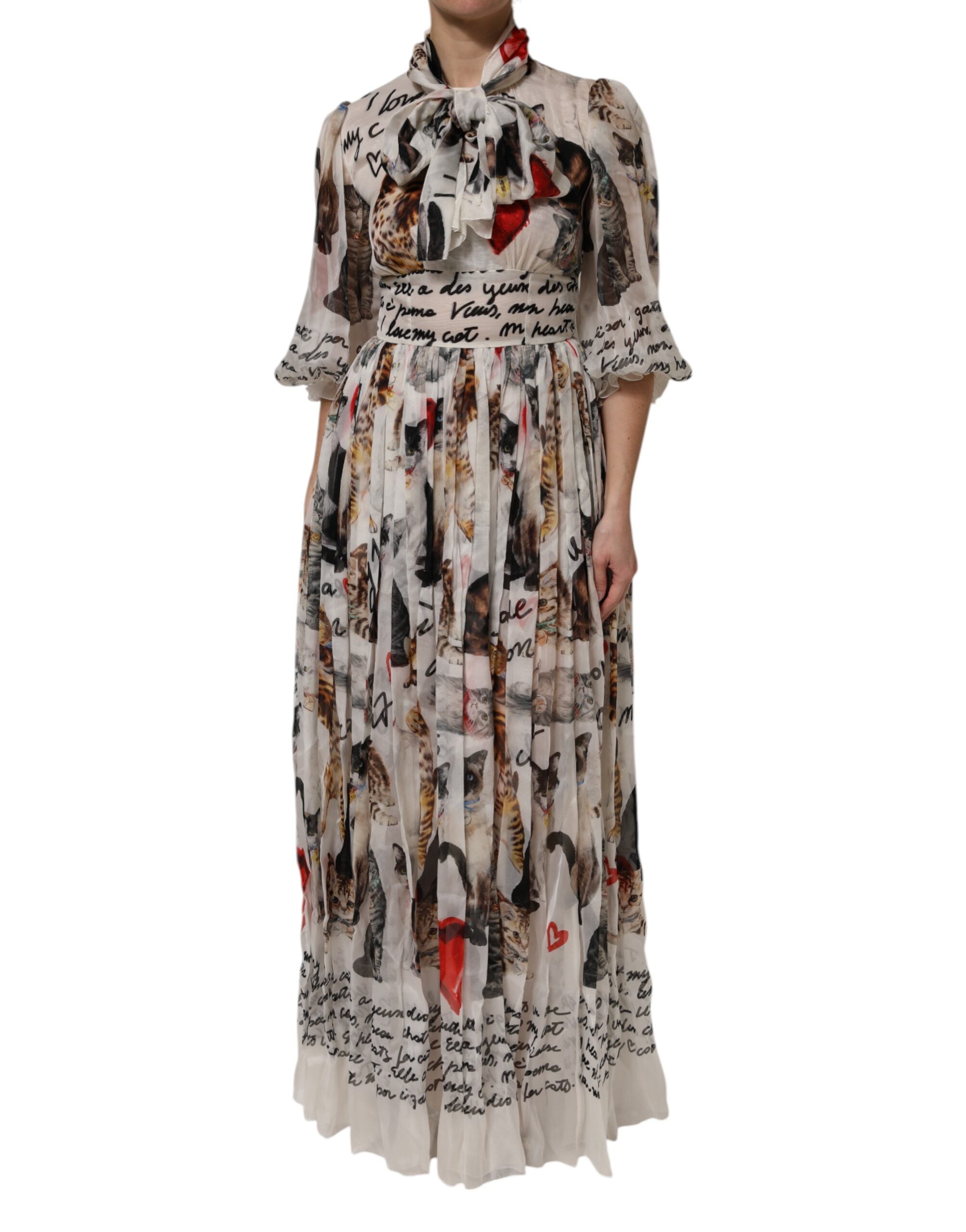 Multicolor Animal Print Silk Ascot Maxi Dress