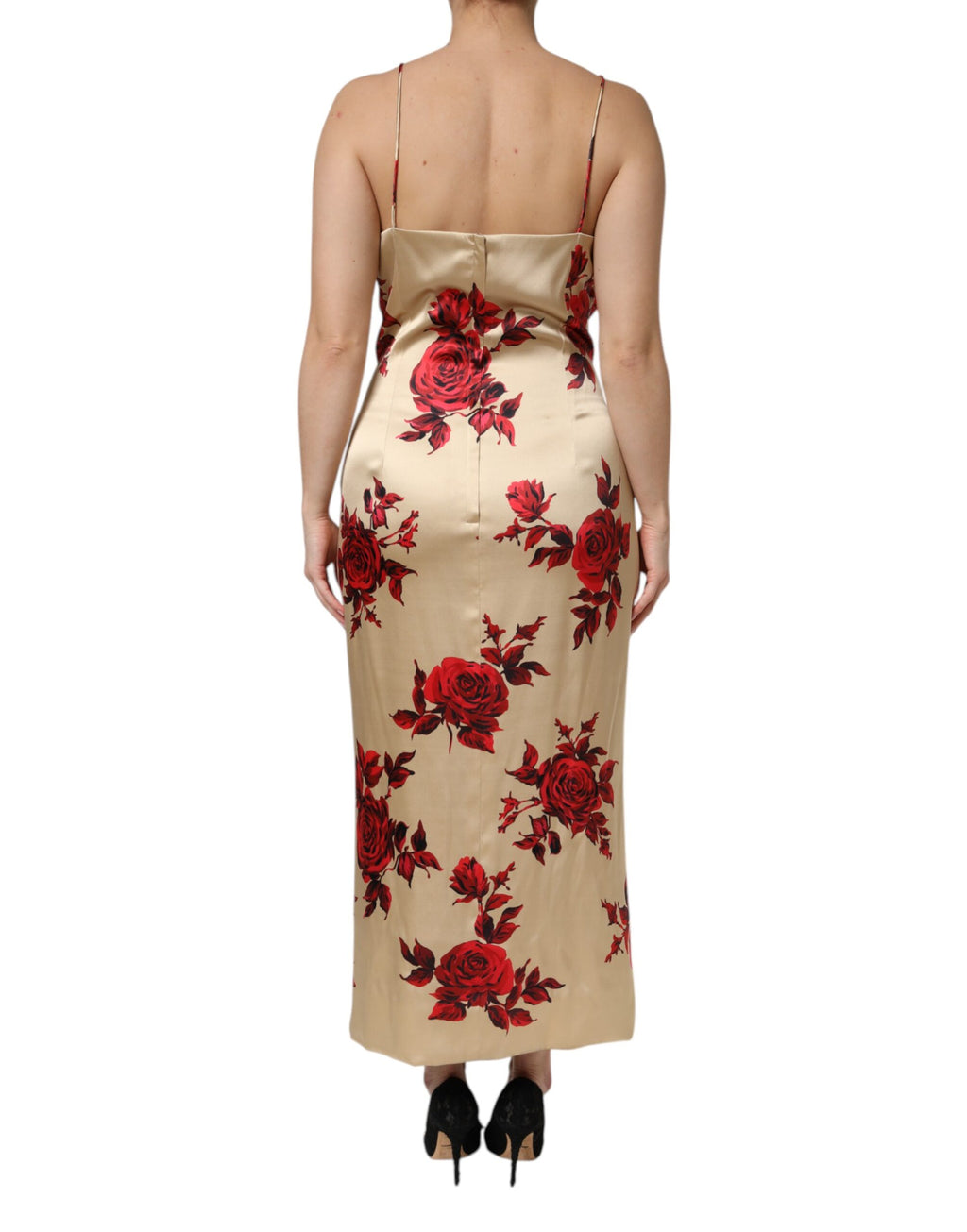 Beige Floral Spaghetti Strap Sheath Dress